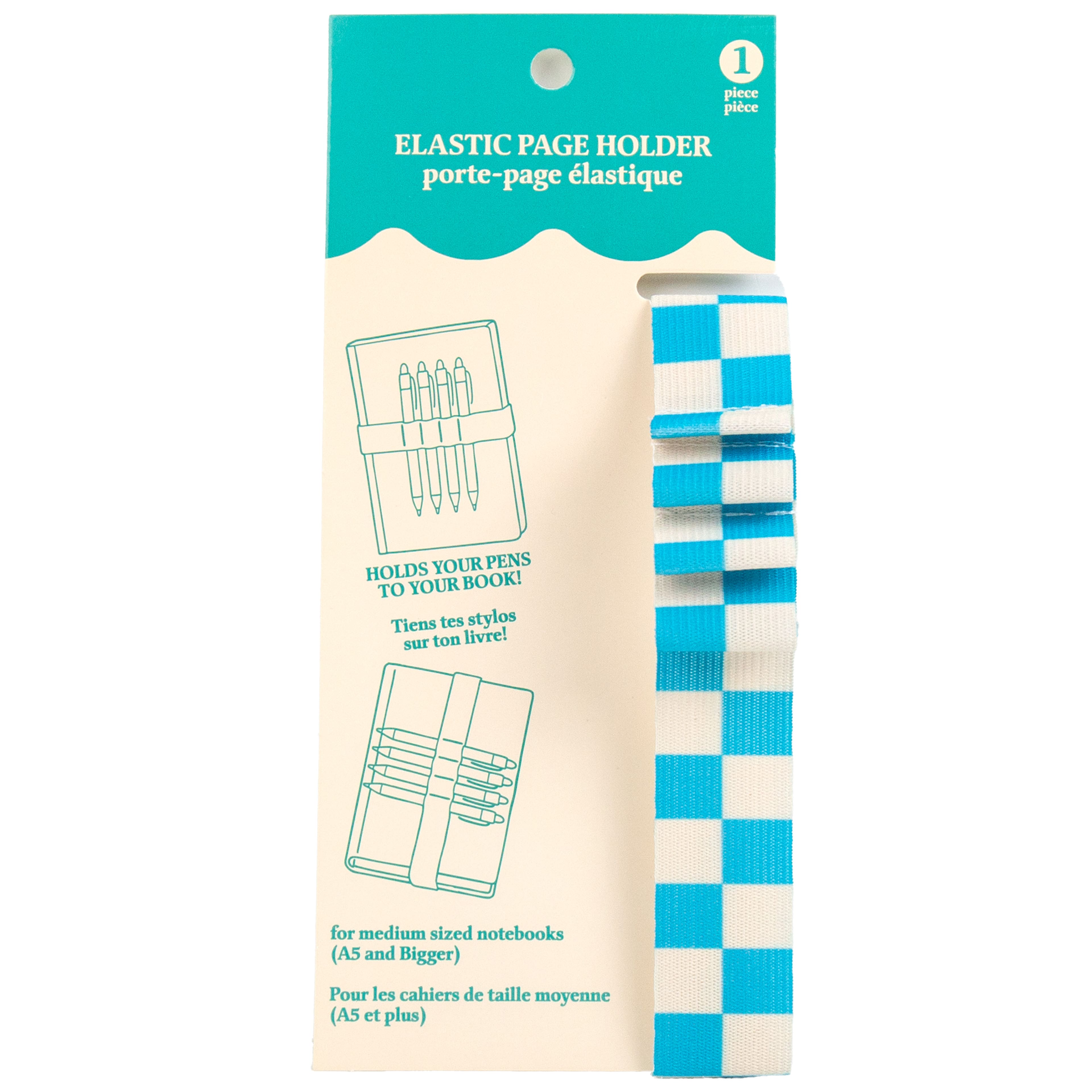7.5" Teal & White Checkered Elastic Page Holder