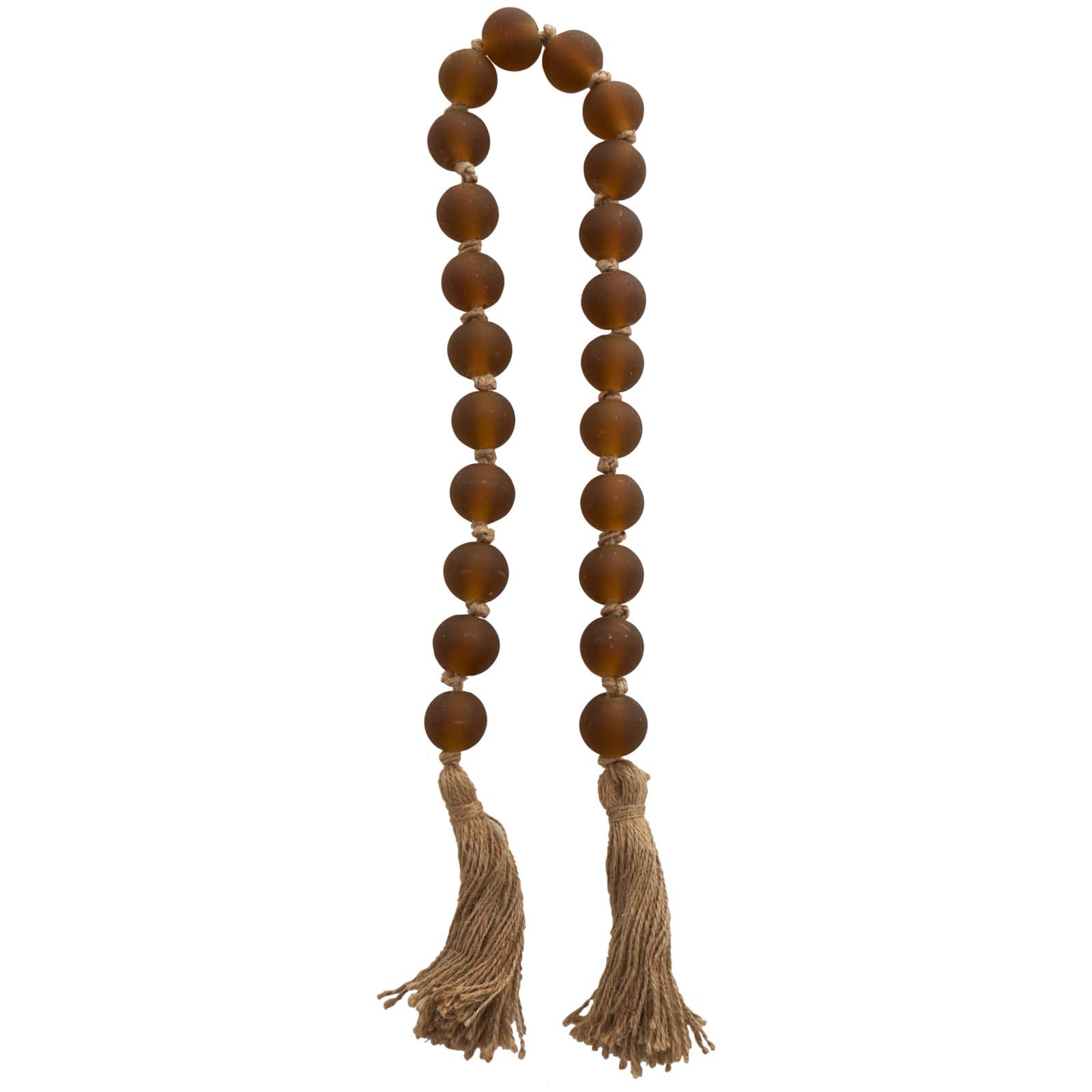 45" Handmade Round Frosted Glass Bead Garland with Tassels & Knotted Jute