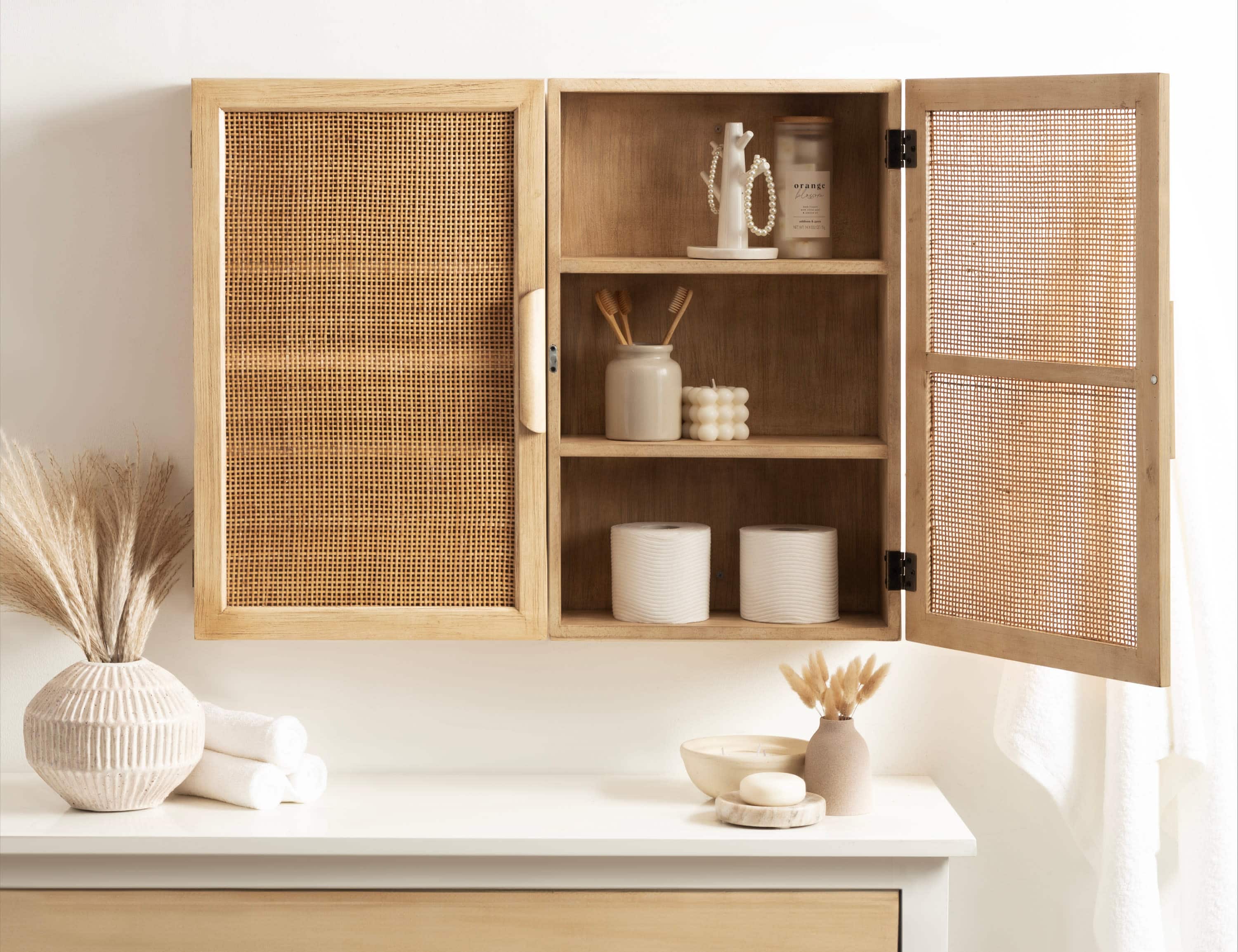 Kate and Laurel Ori Rattan Wall Cabinet