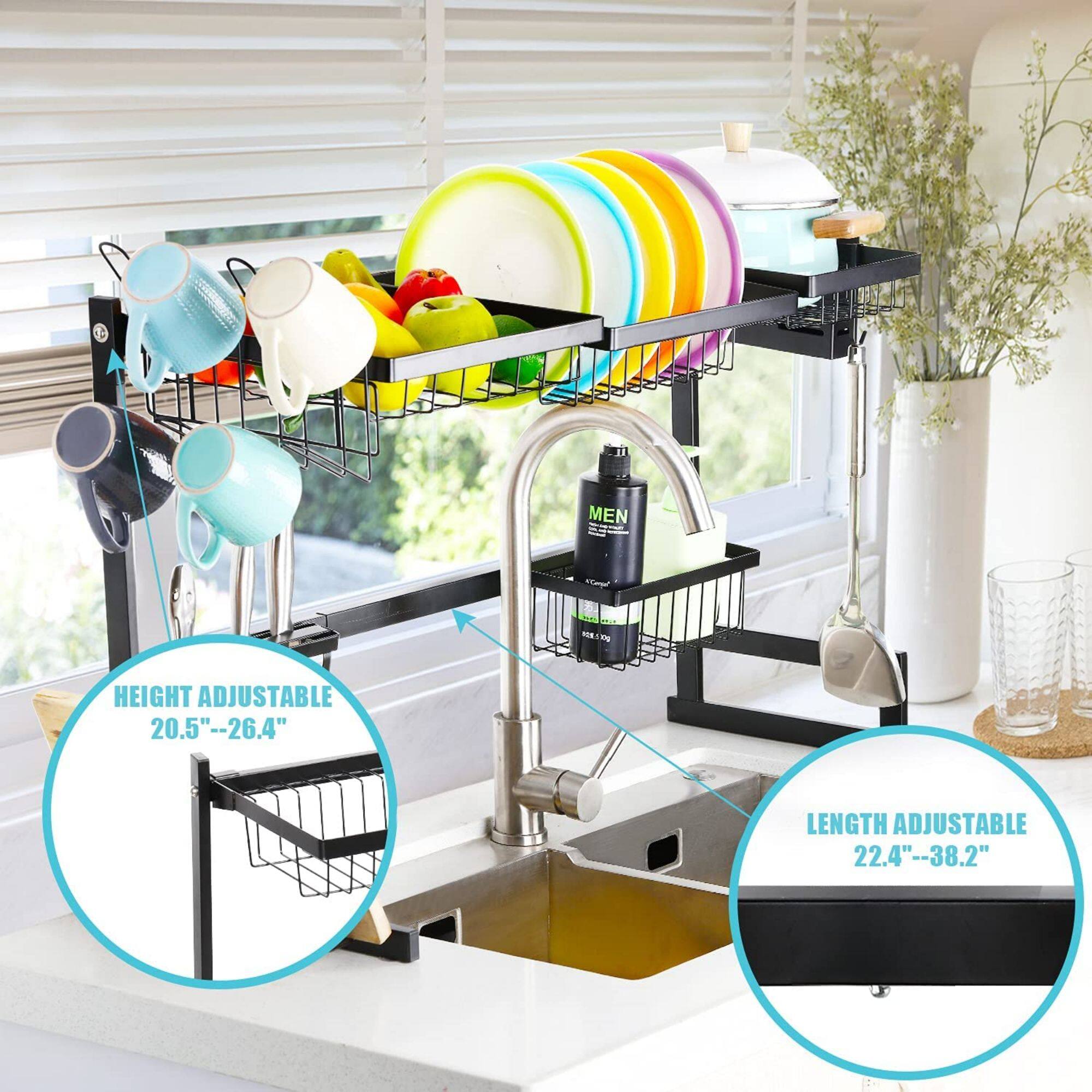NEX™ 38" Black 2 Tier Stainless Steel Over the Sink Dish Drying Rack