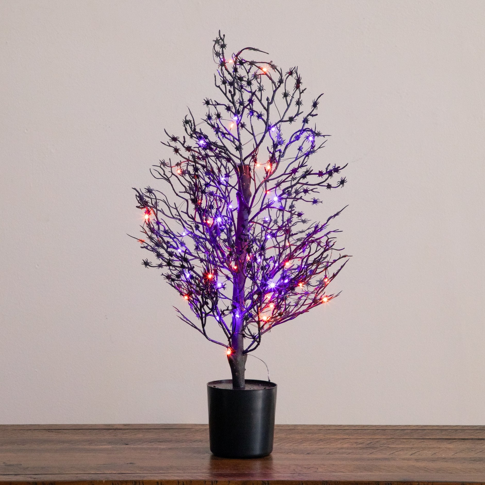 2ft. Pre-Lit Artificial Halloween Spider Twig Tree with 50 Orange & Purple LED Lights
