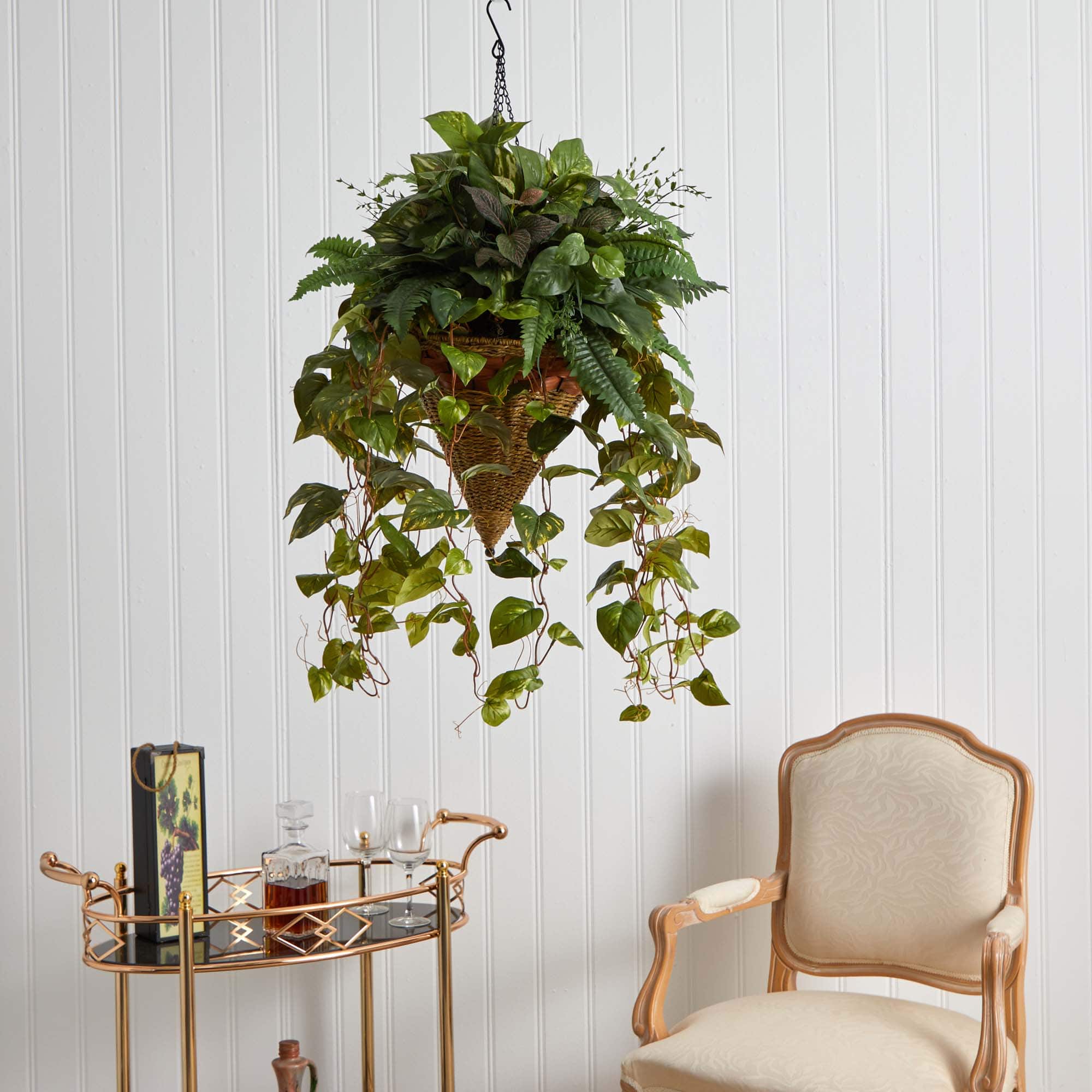 3ft. Mixed Green Vines in Cone Hanging Basket