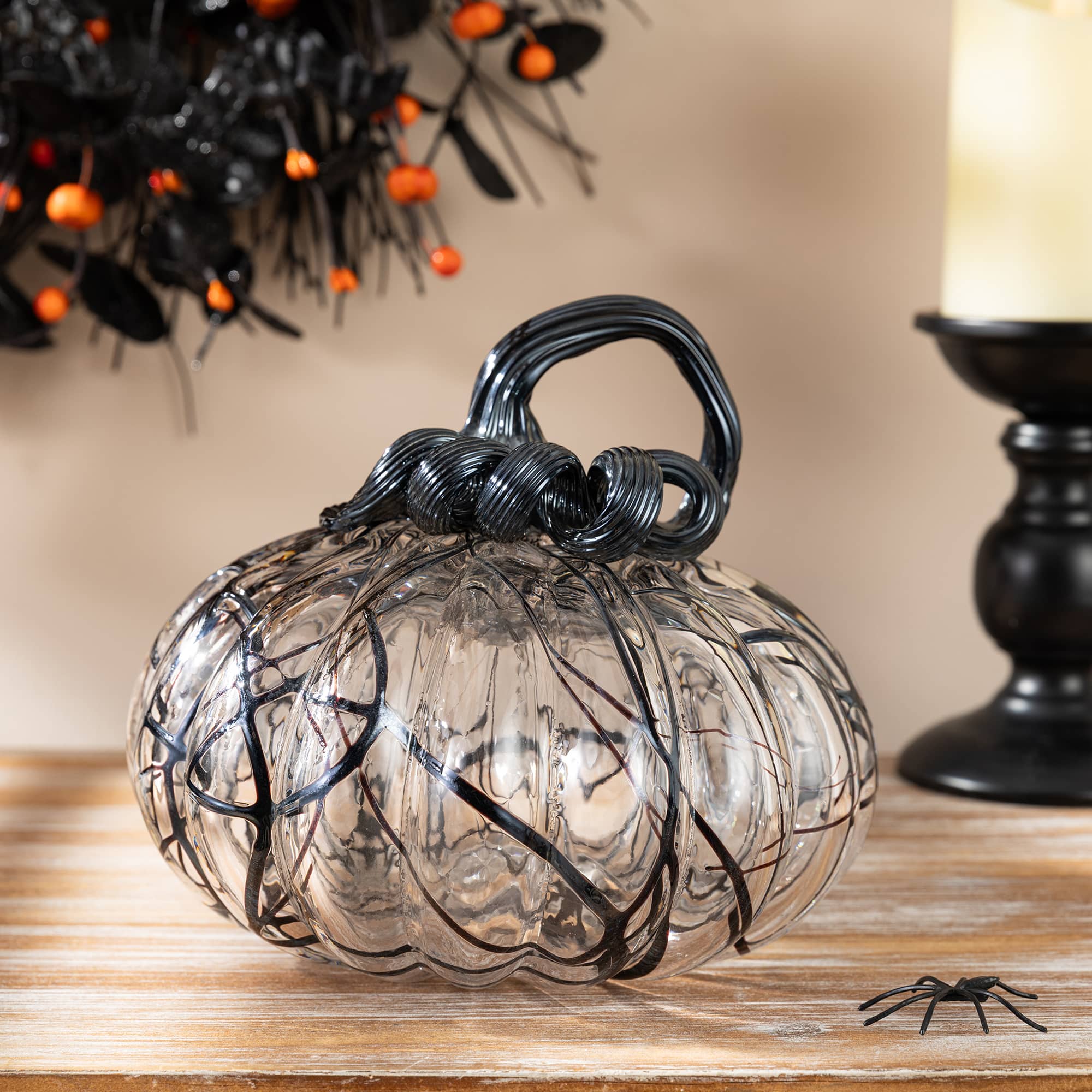 Glitzhome® 7.5" Halloween Abstract Black and White Glass Pumpkin