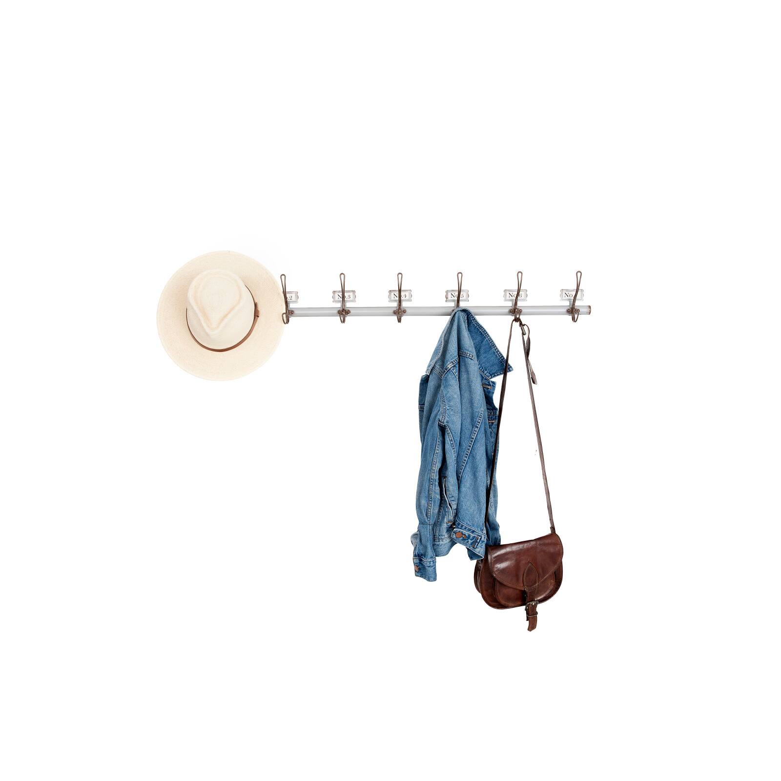 Hello Honey® 40'' Gray Metal Rod with 7 Numbered Wall Hooks