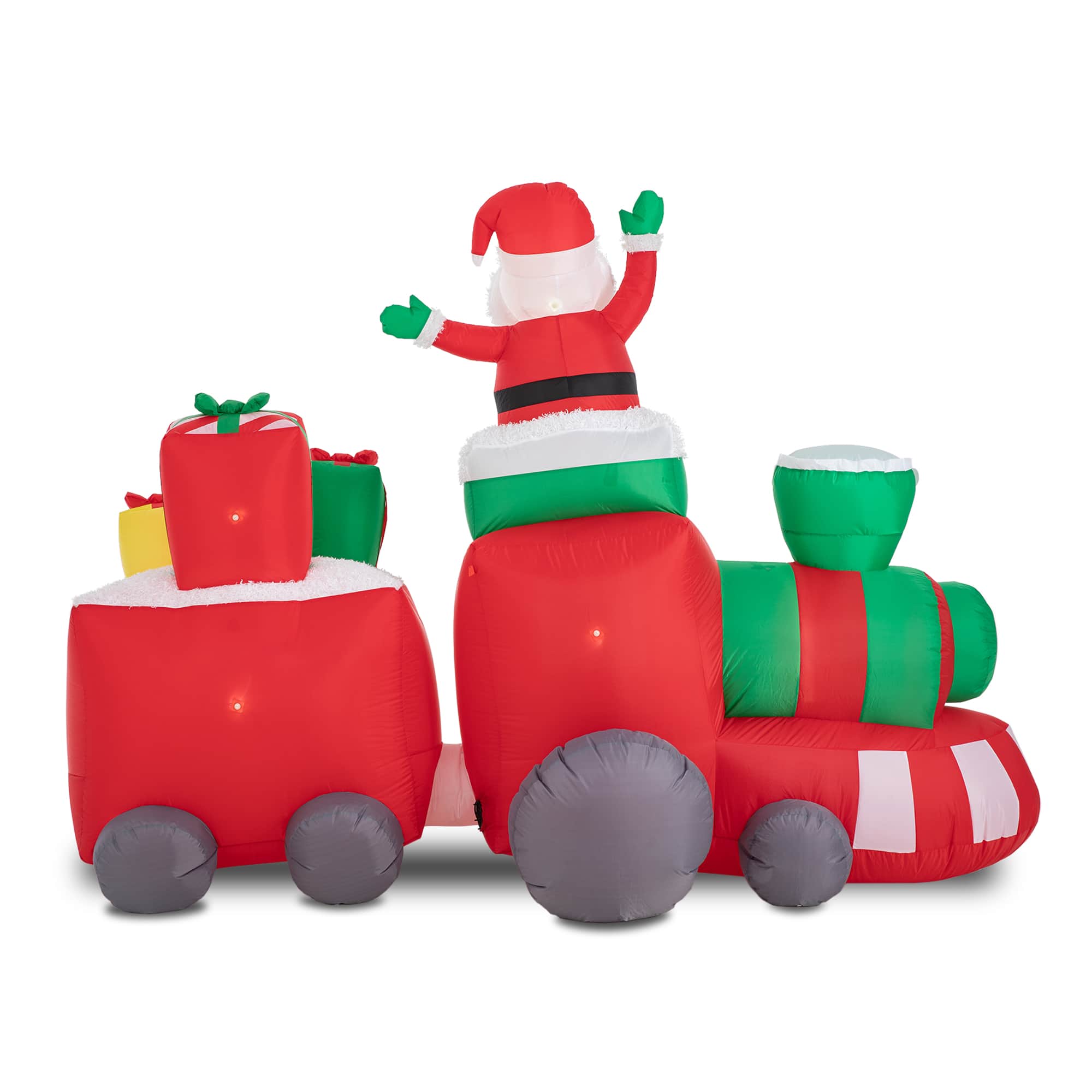 Glitzhome® 8ft. Lighted Inflatable Santa On Pick-Up Train Décor