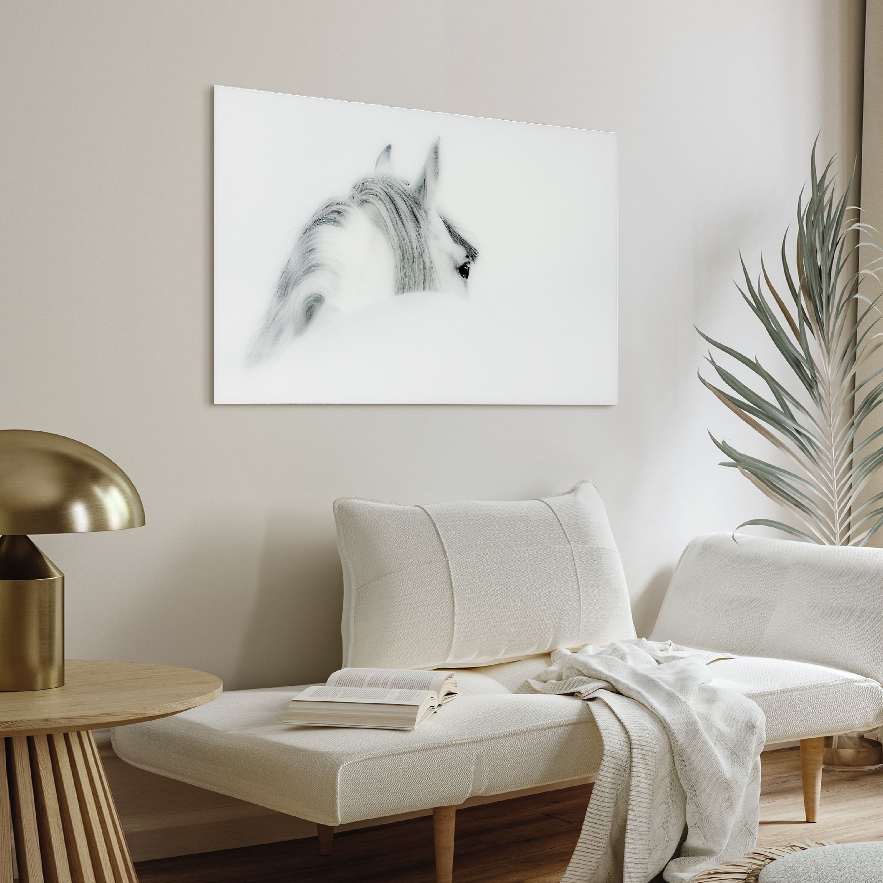 Empire Art Direct Vetro De Arte 48" x 32" Blanco Mare Horse Frameless Free Floating Printed Tempered Glass Wall Art