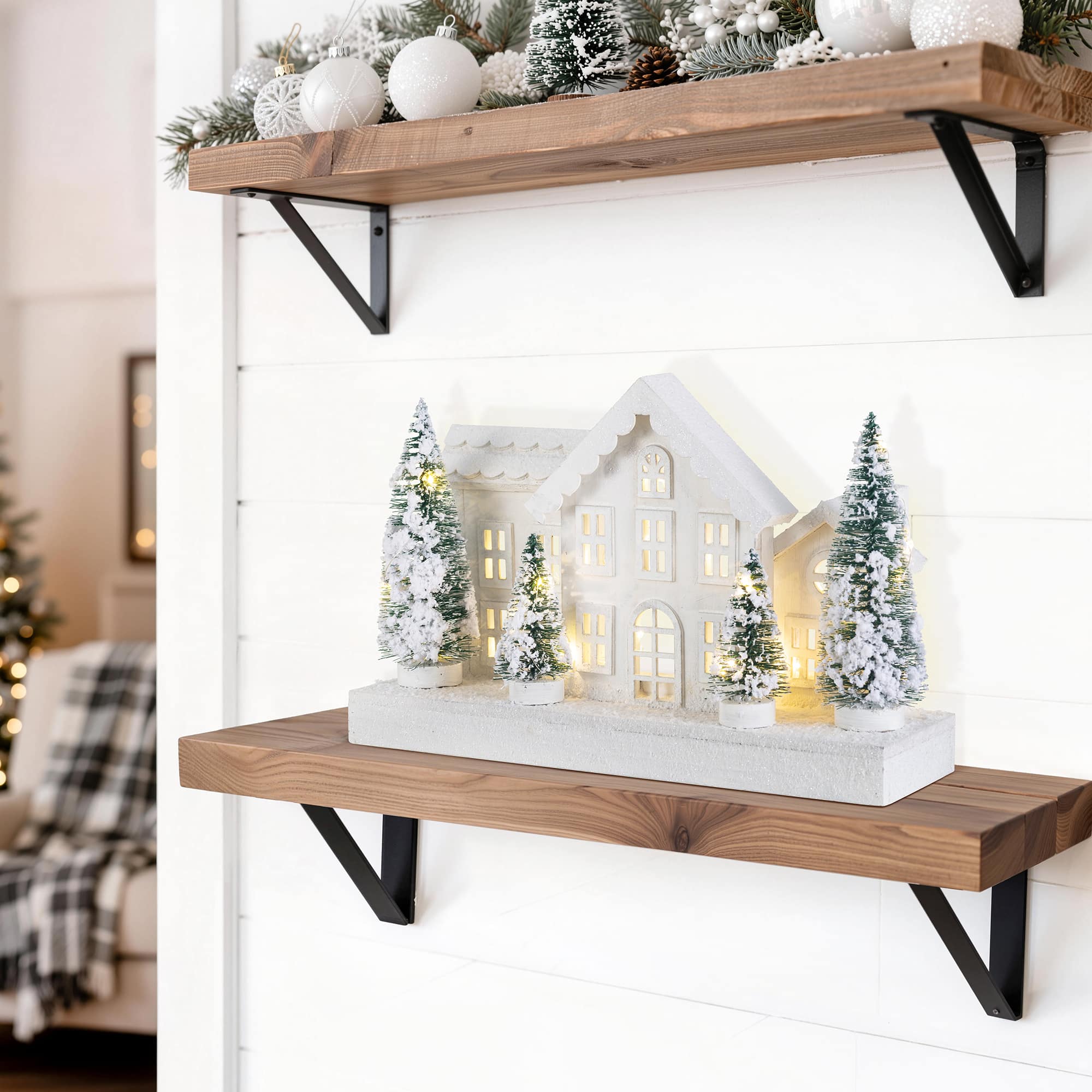 Glitzhome® Lighted Wooden Snowy Village Christmas Table Décor