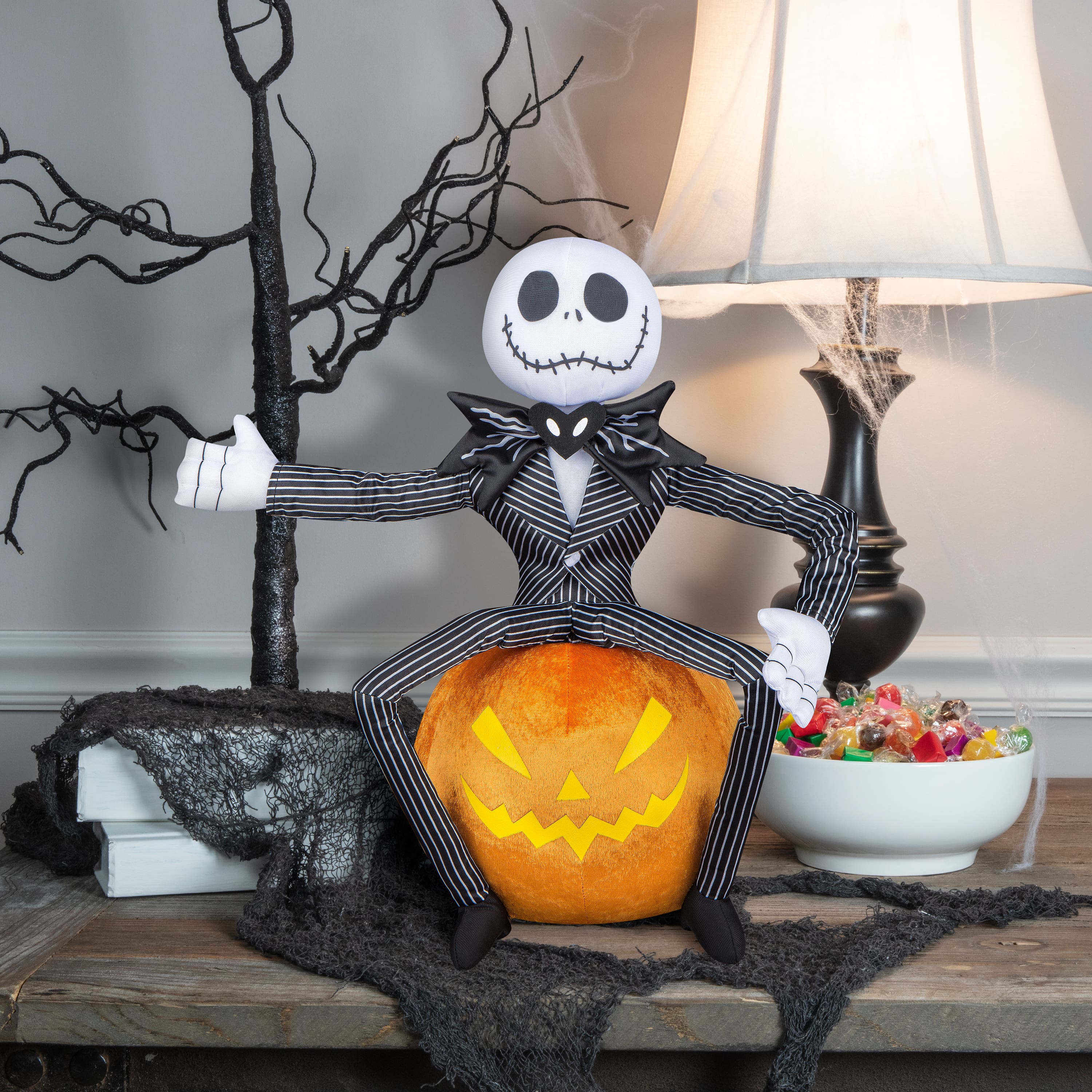 16.5" Jack Skellington on Jack-O'-Lantern Halloween Greeter