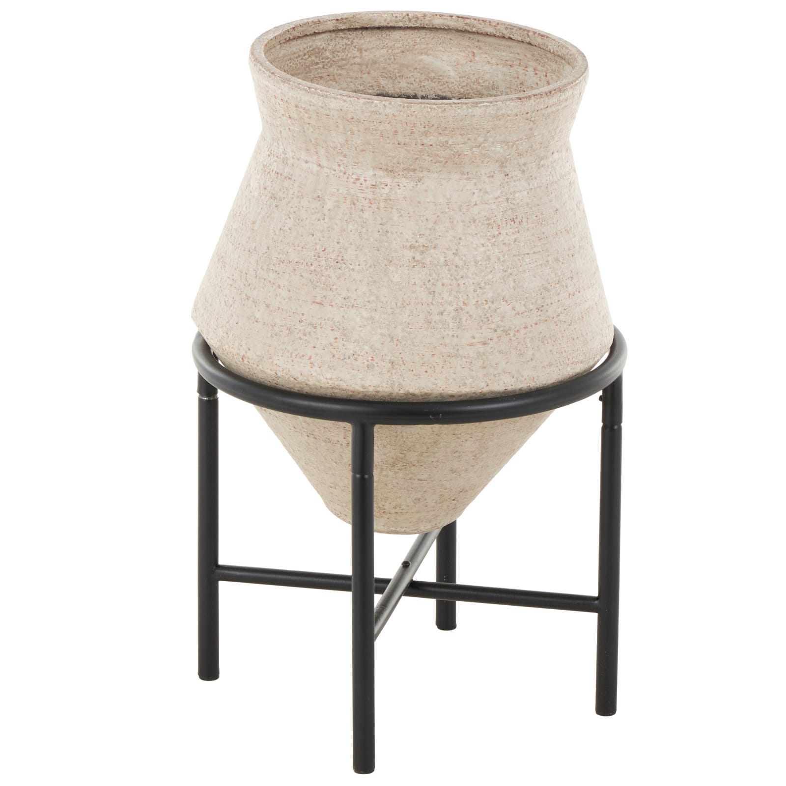 20" Beige Metal Wide Vase with Black Metal Stands