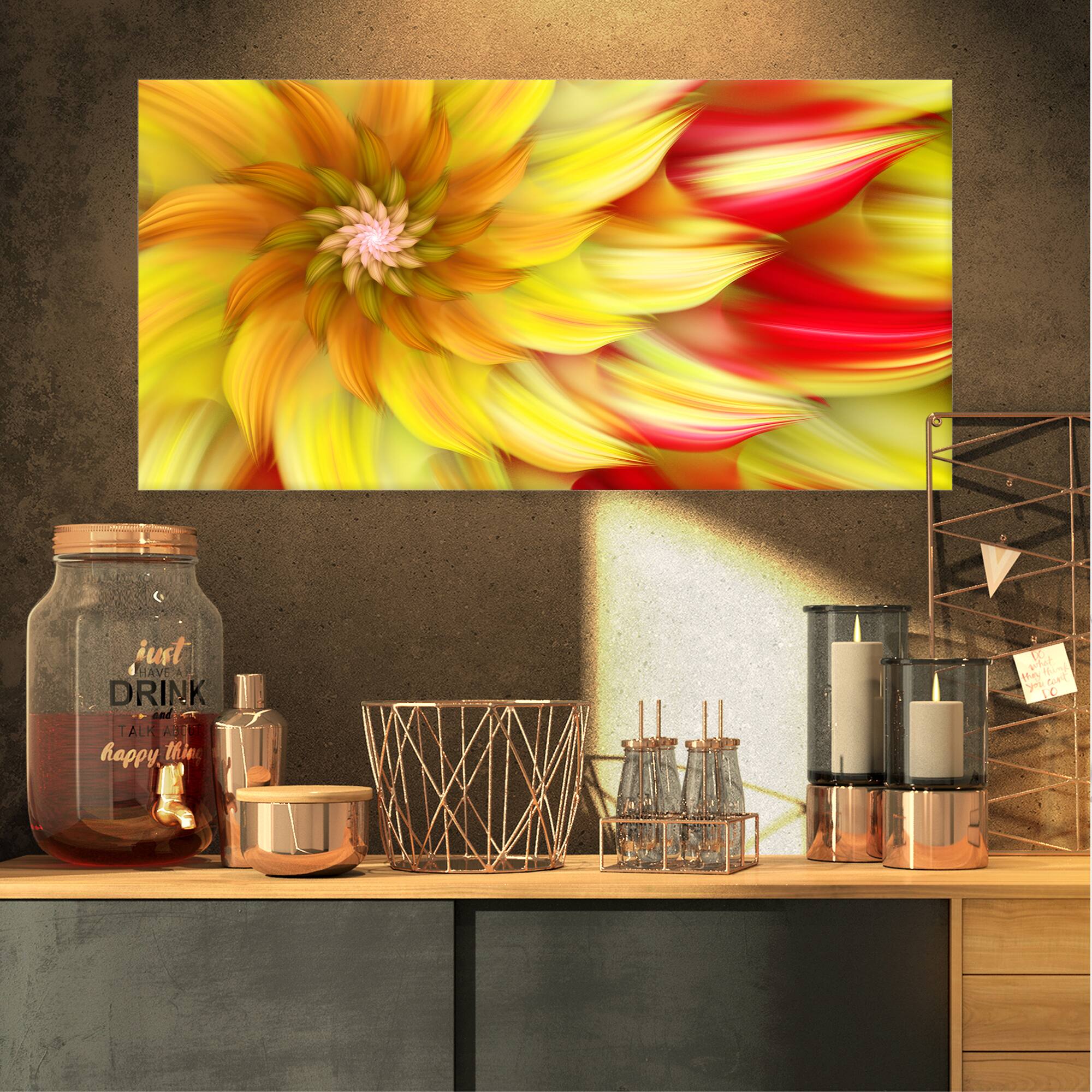 Designart - Rotating Yellow Red Fractal Flower