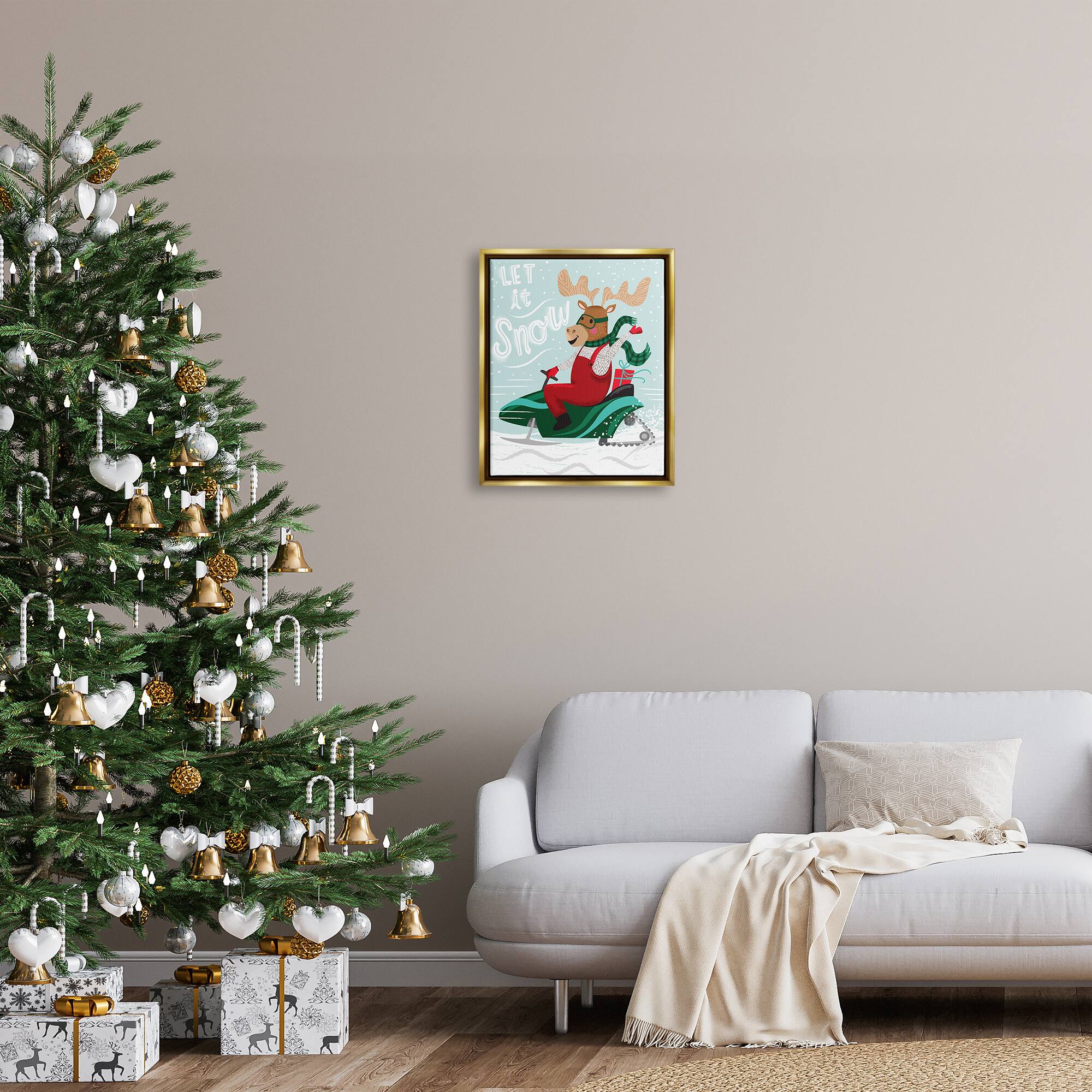 Stupell Industries Let It Snow Moose Sleigh Framed Floater Canvas Wall Art