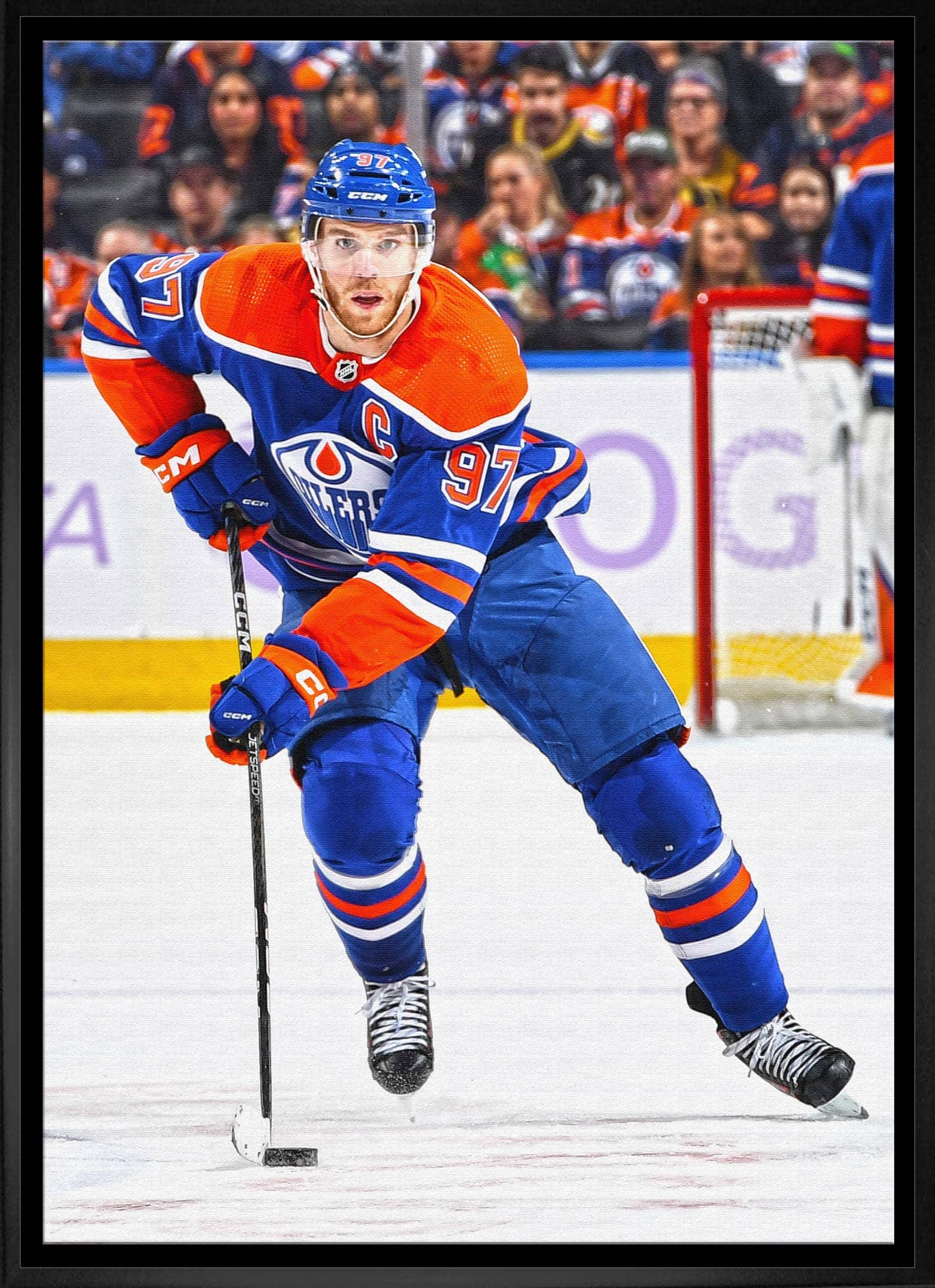 Connor McDavid Framed 20" x 29" Canvas Oilers Action-V 22.5" x 31.5"