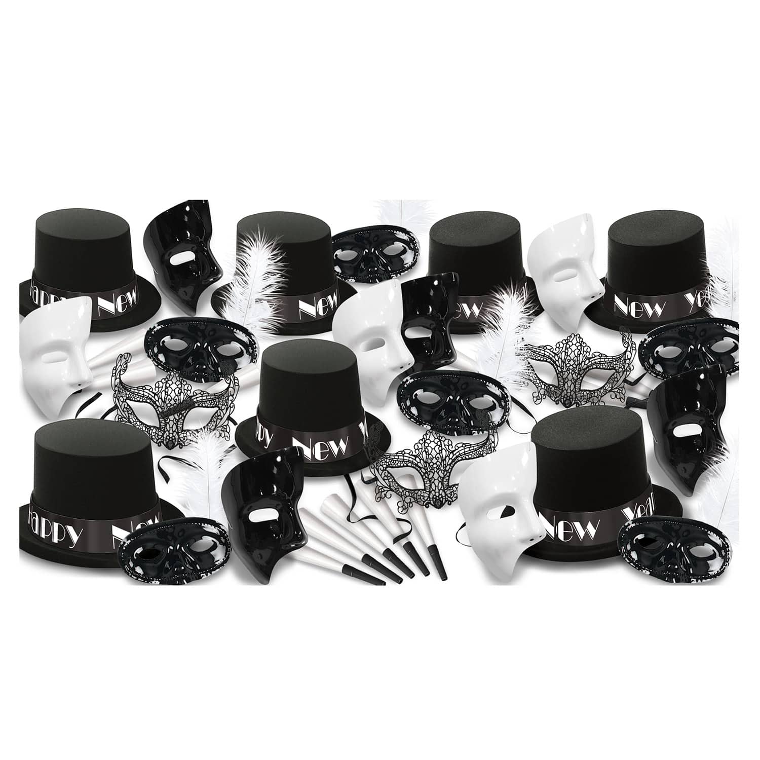 Beistle Black & White New Year Masquerade Party Favor Kit for 50