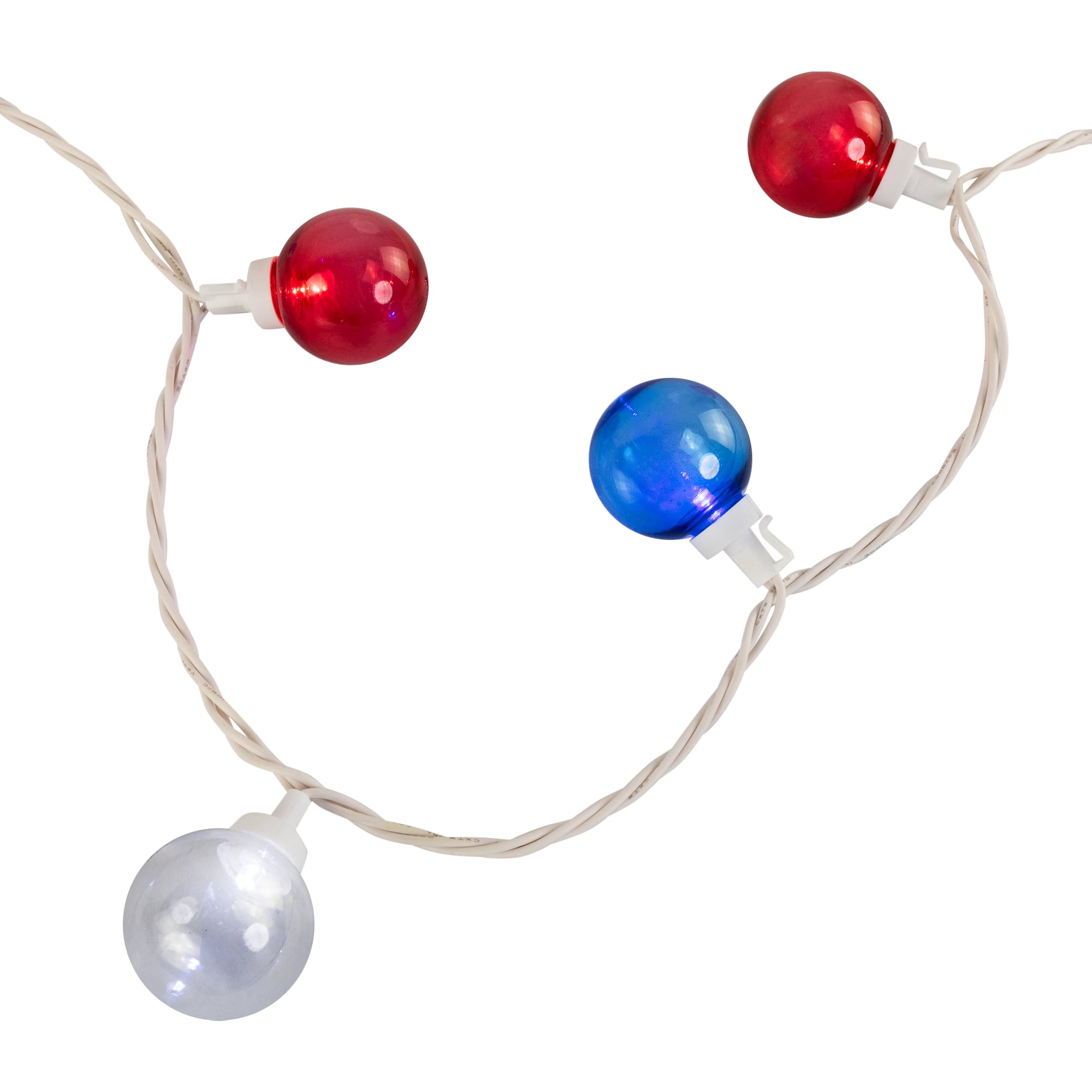 Patriotic LED G40 Christmas Lights - Red White and Blue - 11' White Wire - 25ct