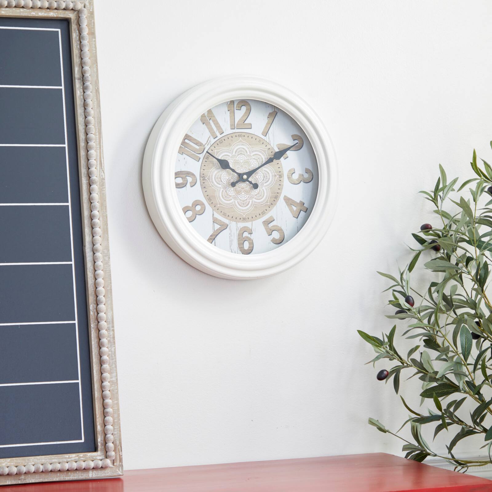 White Metal Farmhouse Wall Clock, 14" x 14" x 3"