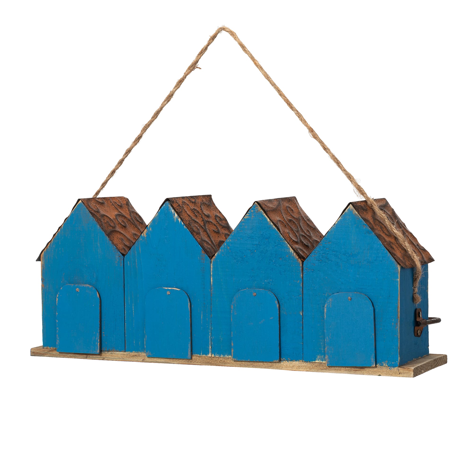 Glitzhome® 17" Retro Blue Distressed Wood Birdhouse with Perch