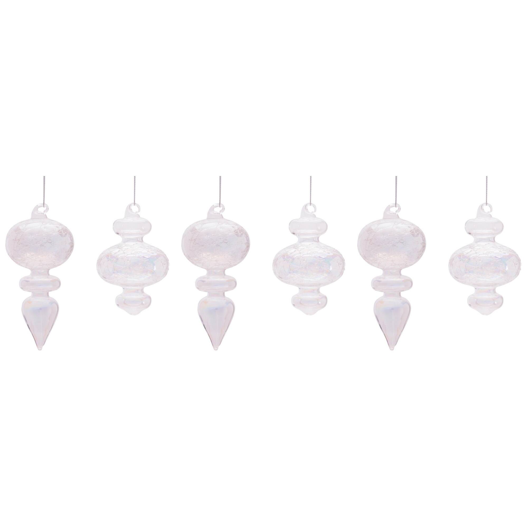 Melrose Iridescent Crackle Glass Finial Ornament Set
