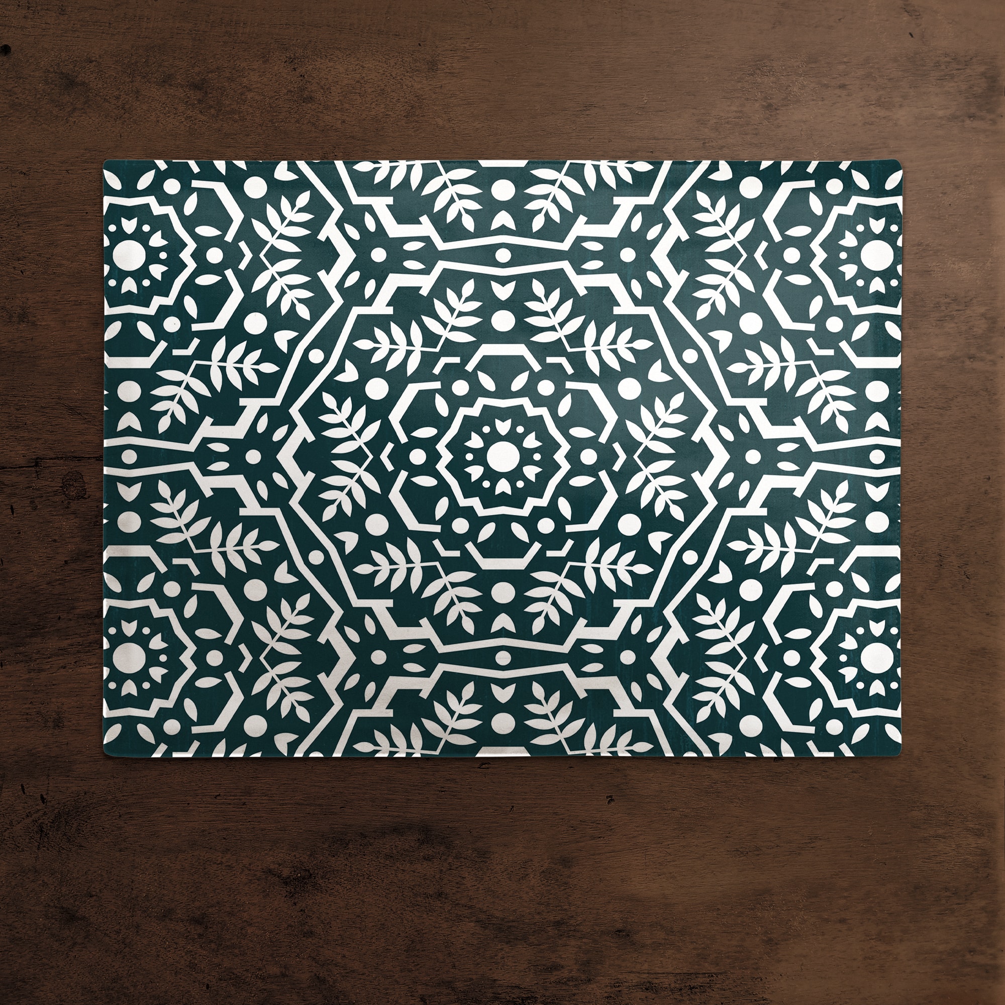 Folk Floral Teal 18" x 14" Cotton Twill Placemat