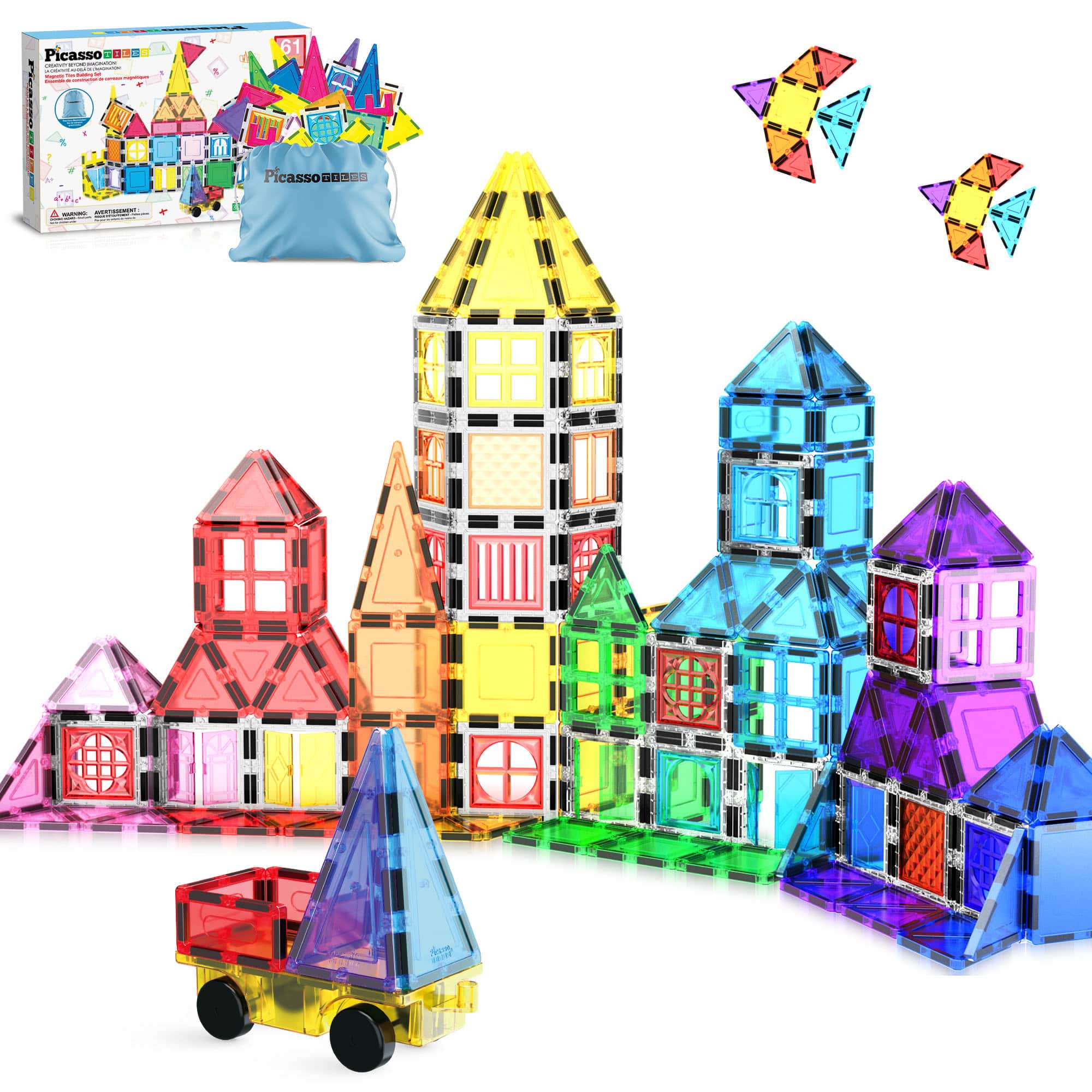 PicassoTiles 61-Piece Magnetic Tile Set with Windows & Doors