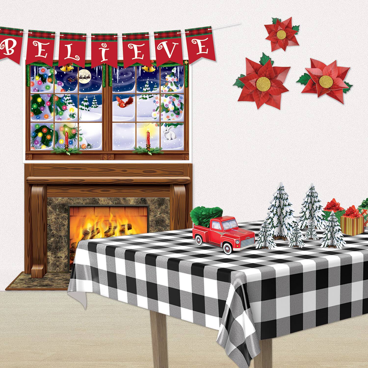 Beistle 54" x 108" Black and White Plaid Table Cover