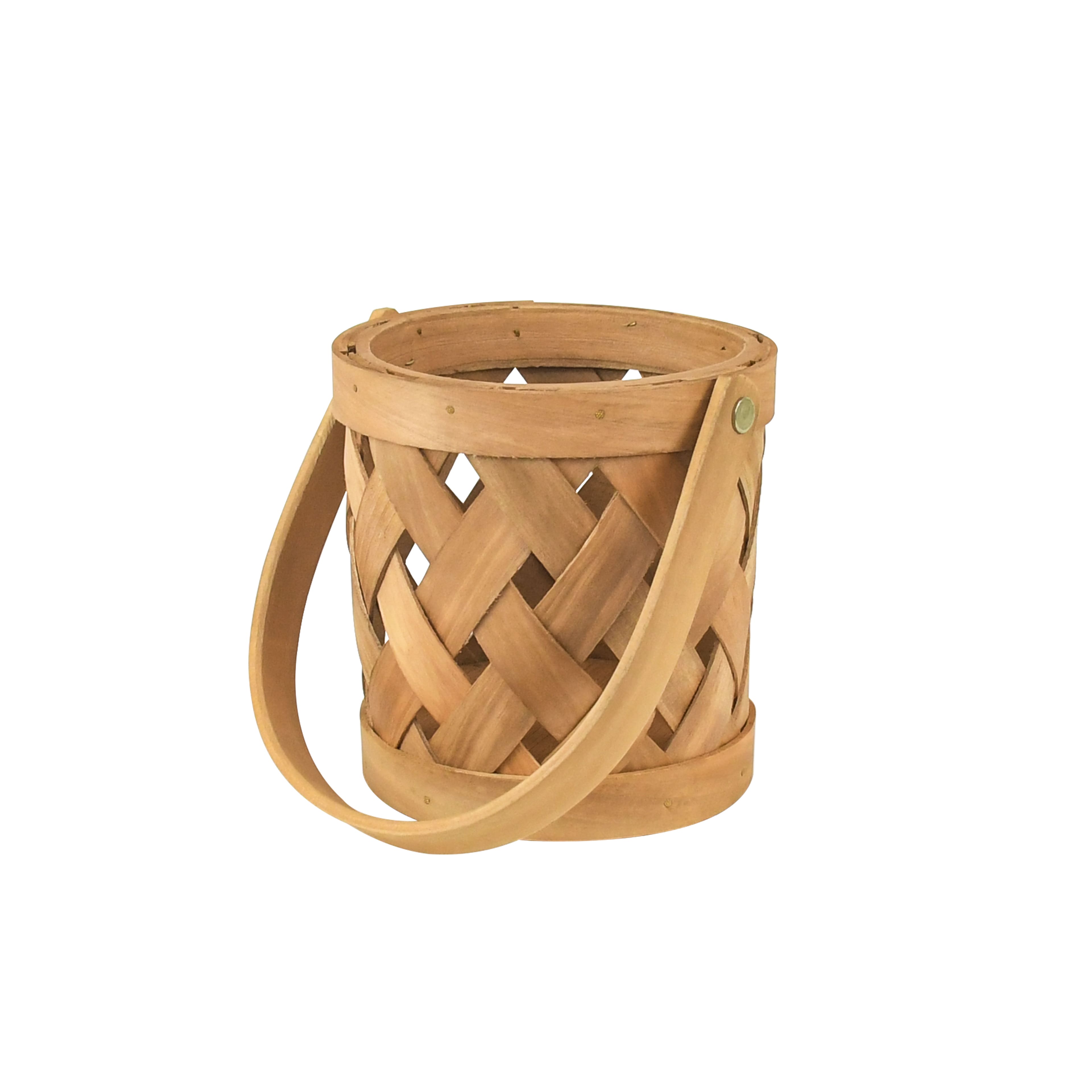 5.25" Natural Open Weave Cylinder Chip Wood Basket with Handle by Ashland®