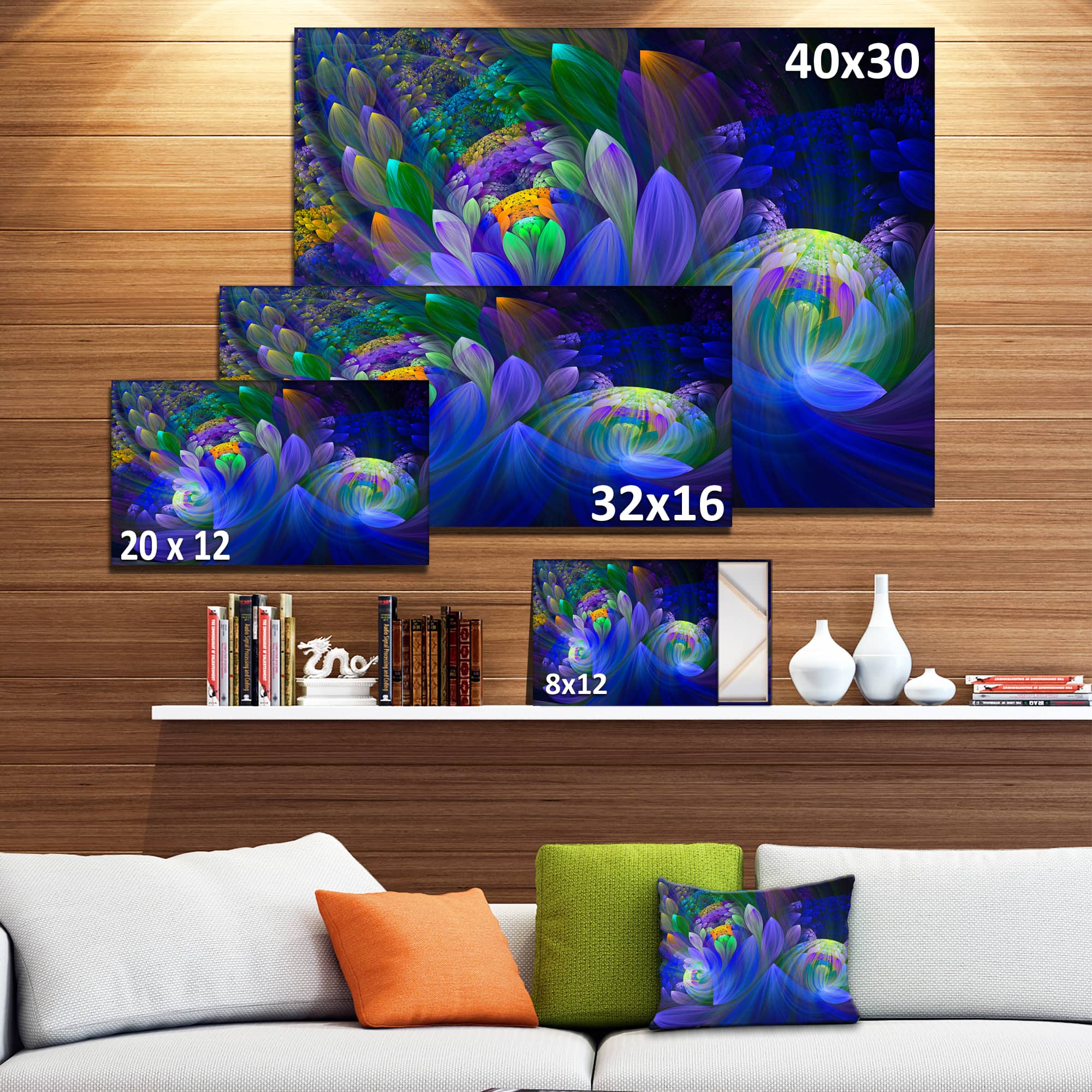 Designart - Blue Fractal Flower Bouquet