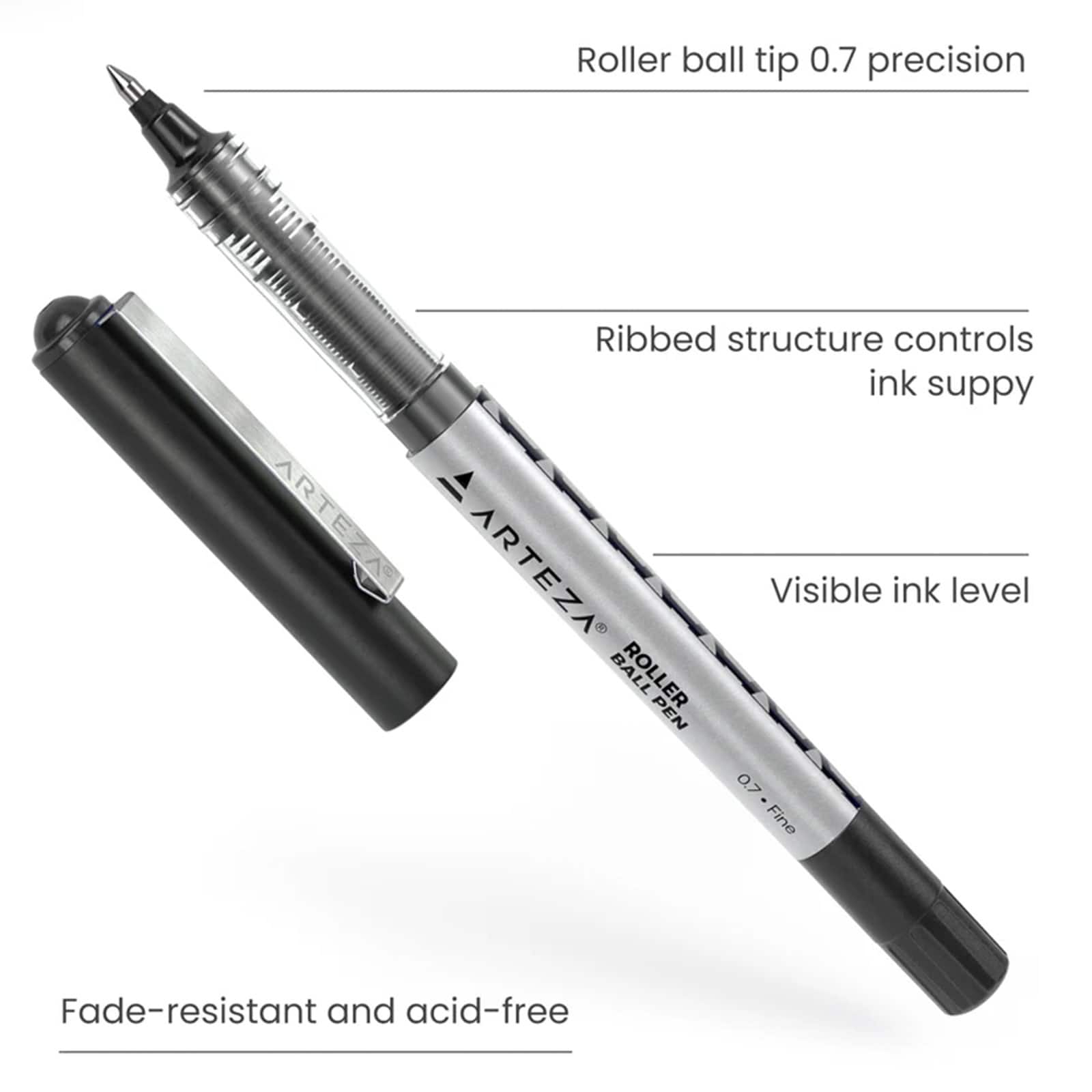 Arteza® 0.7mm Fine Tip Black Roller Ball Pens, 20ct.