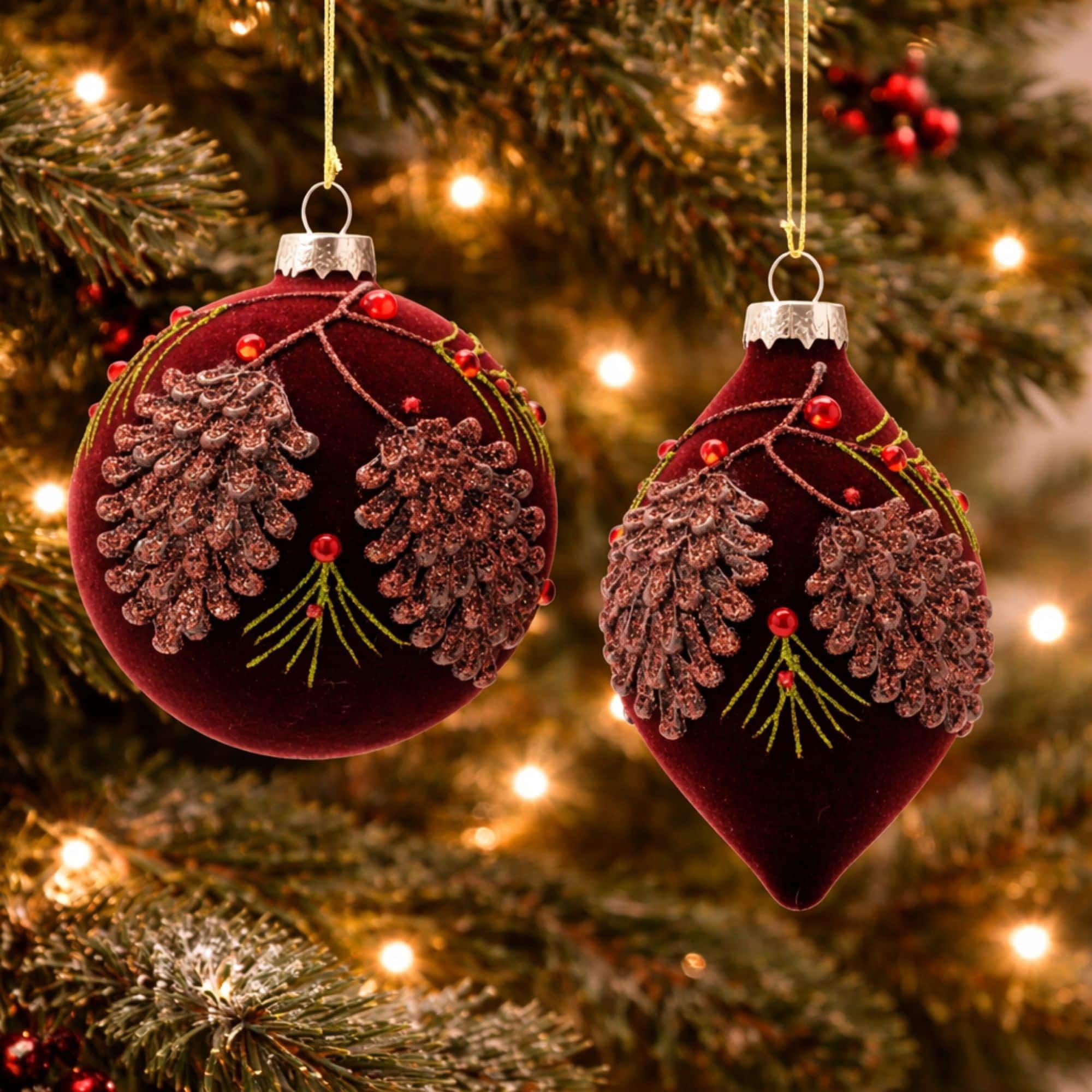 Melrose Brown Ball & Finial Glass Ornament Set