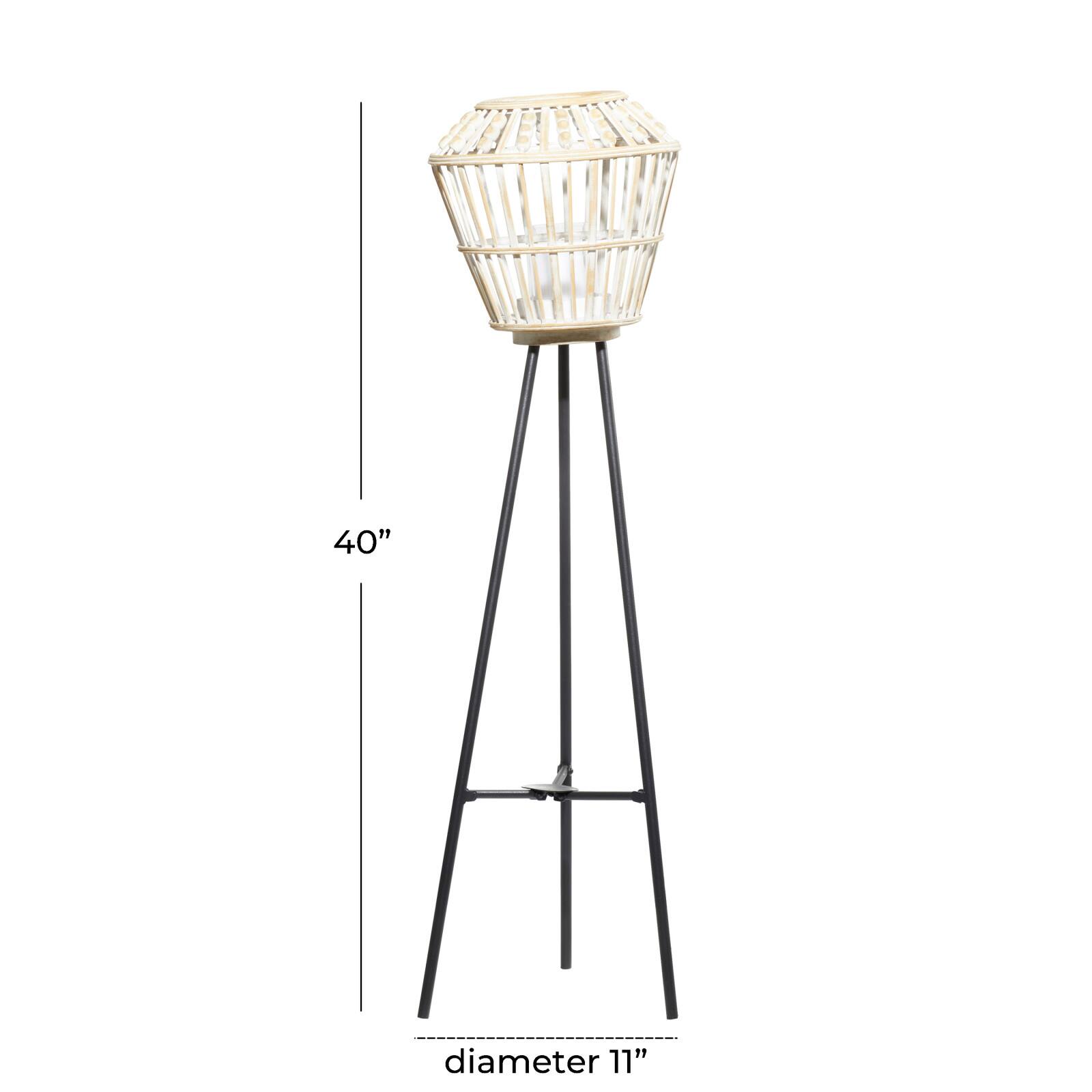 White Metal Natural Lantern, 40" x 11" x 11"