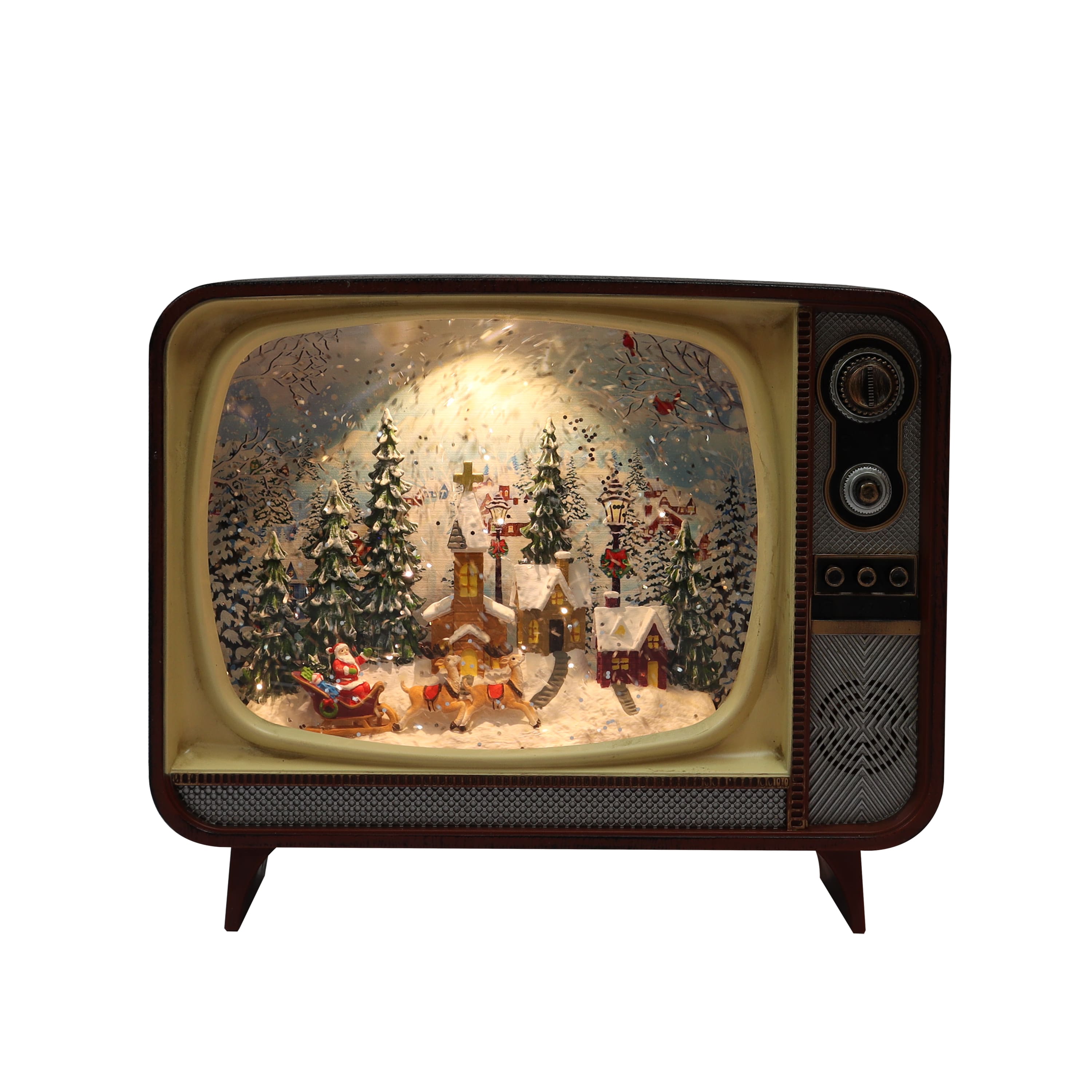 Moments in Time 6.7" Brown Retro TV with Village Scene Décor