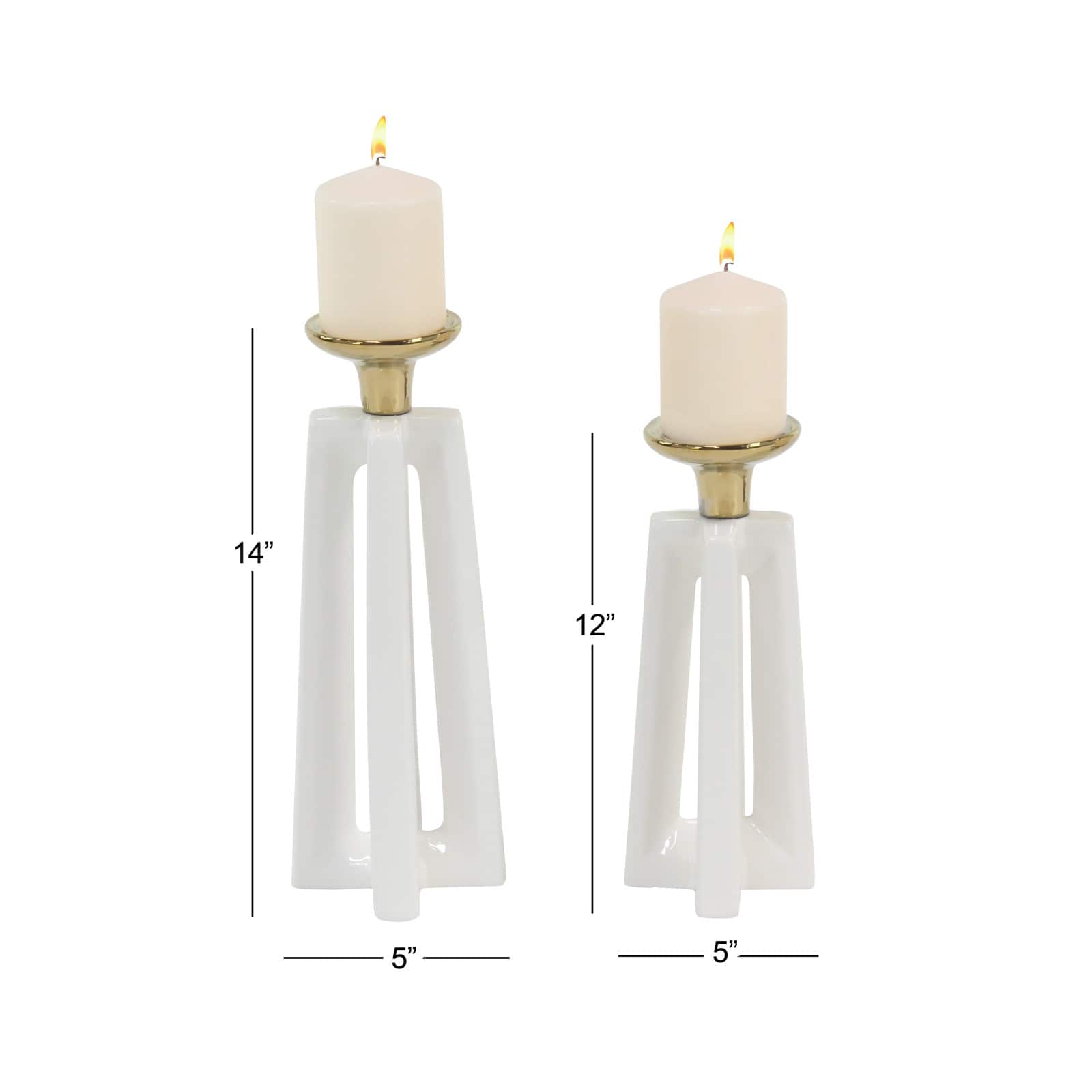 CosmoLiving by Cosmopolitan White Ceramic Modern Candle Holder Set