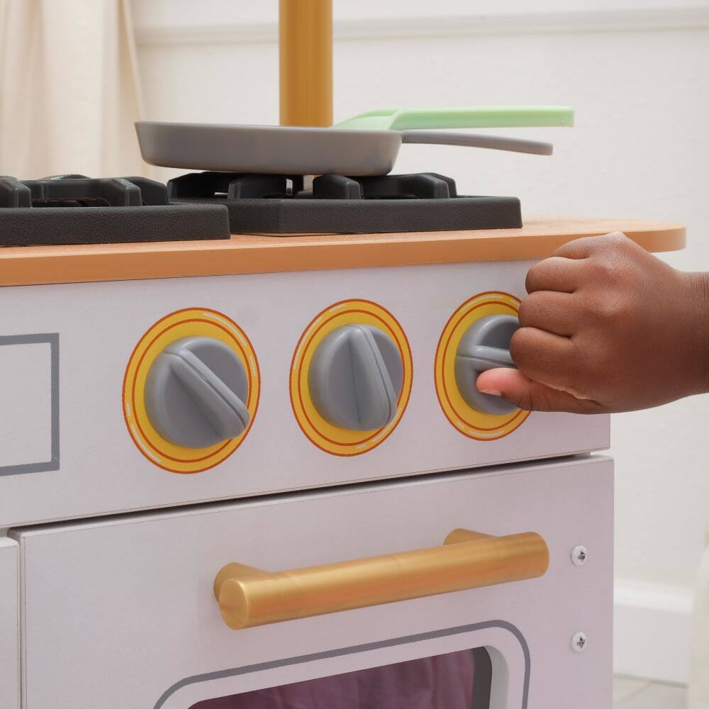 KidKraft White Wooden Vintage Play Kitchen with Ice Maker, Play Phone & Accessories