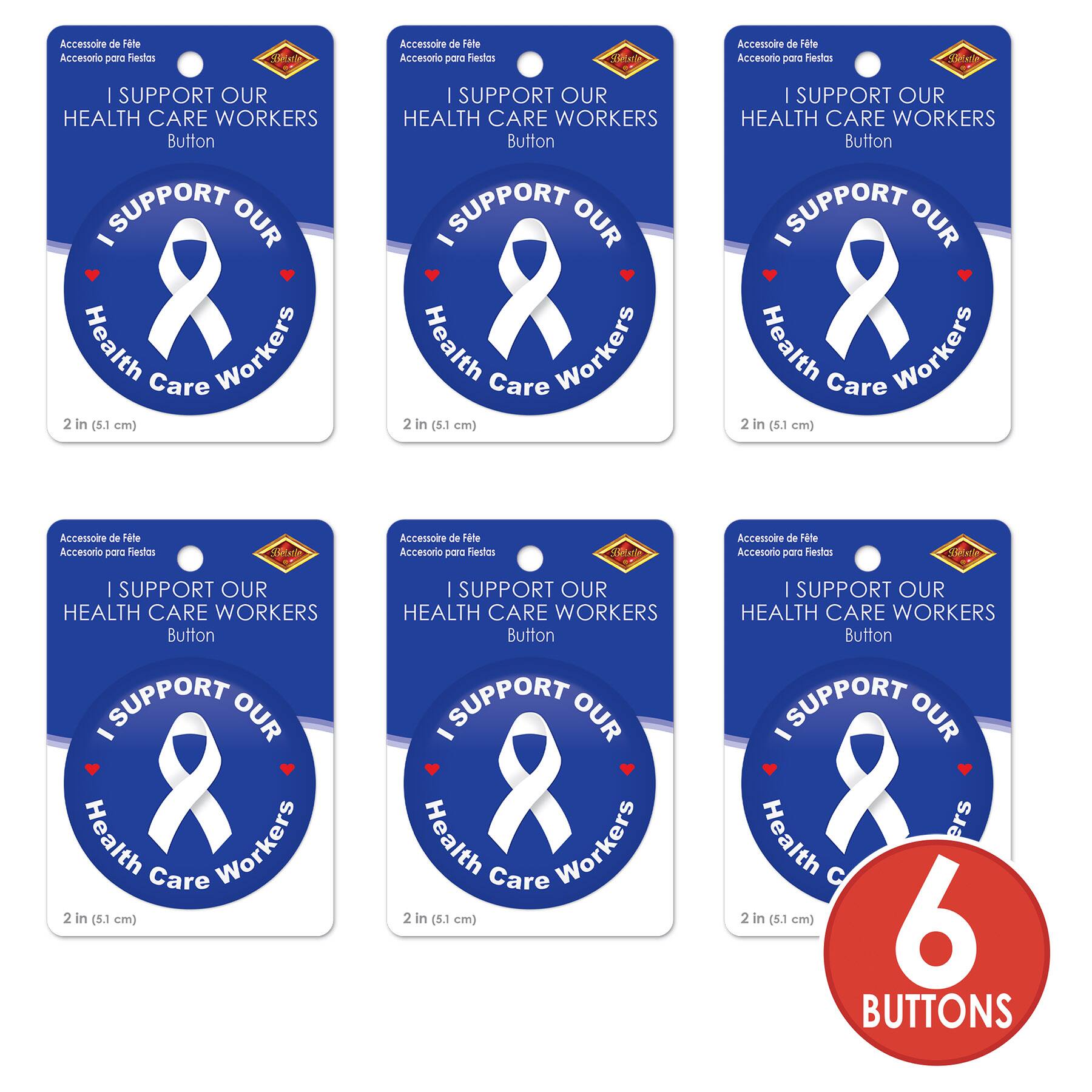 Beistle 2" Blue & White I Support Our Health Care Workers Buttons, 6ct.