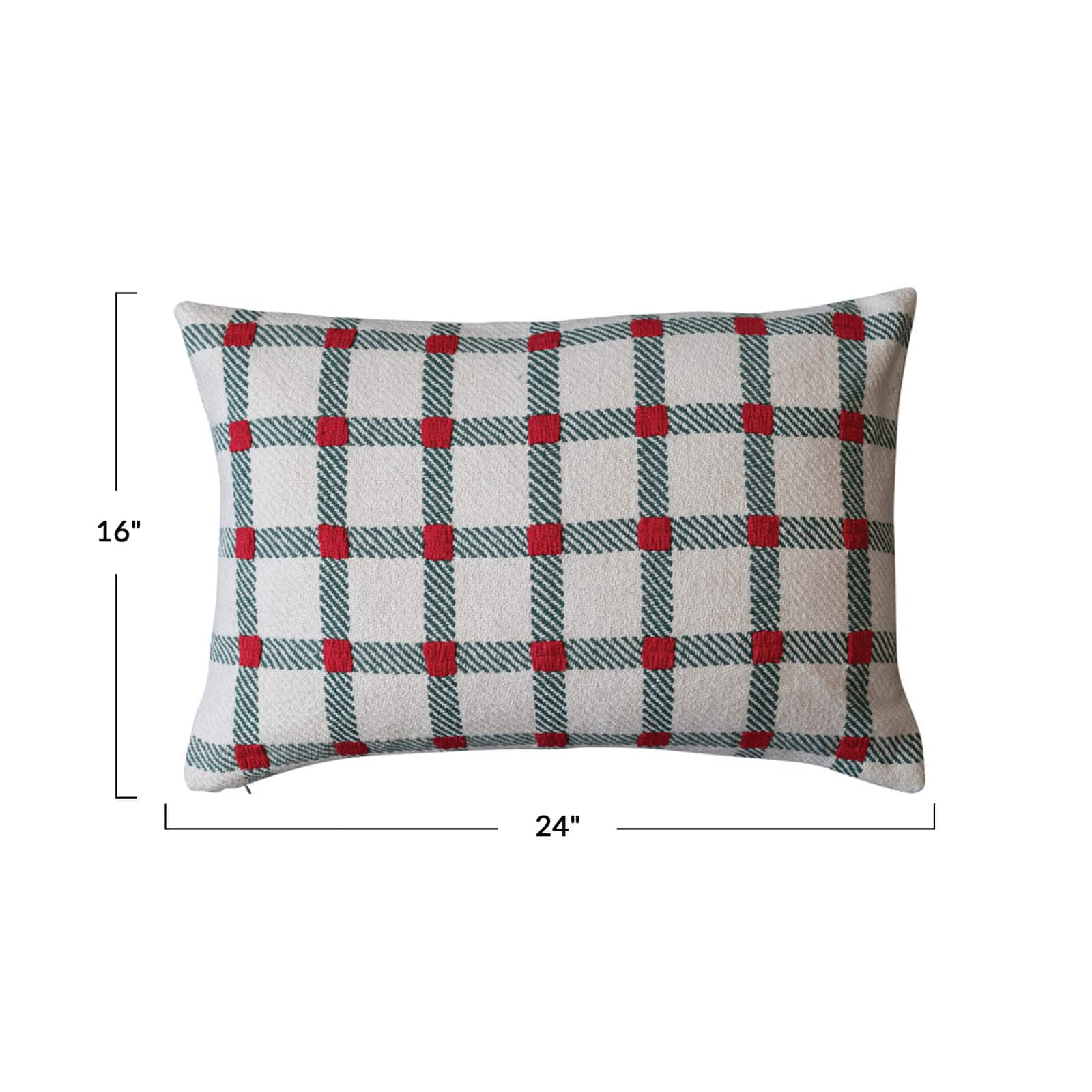 Hello Honey® 24" x 16" Embroidered Red & Green Plaid Lumbar Throw Pillow