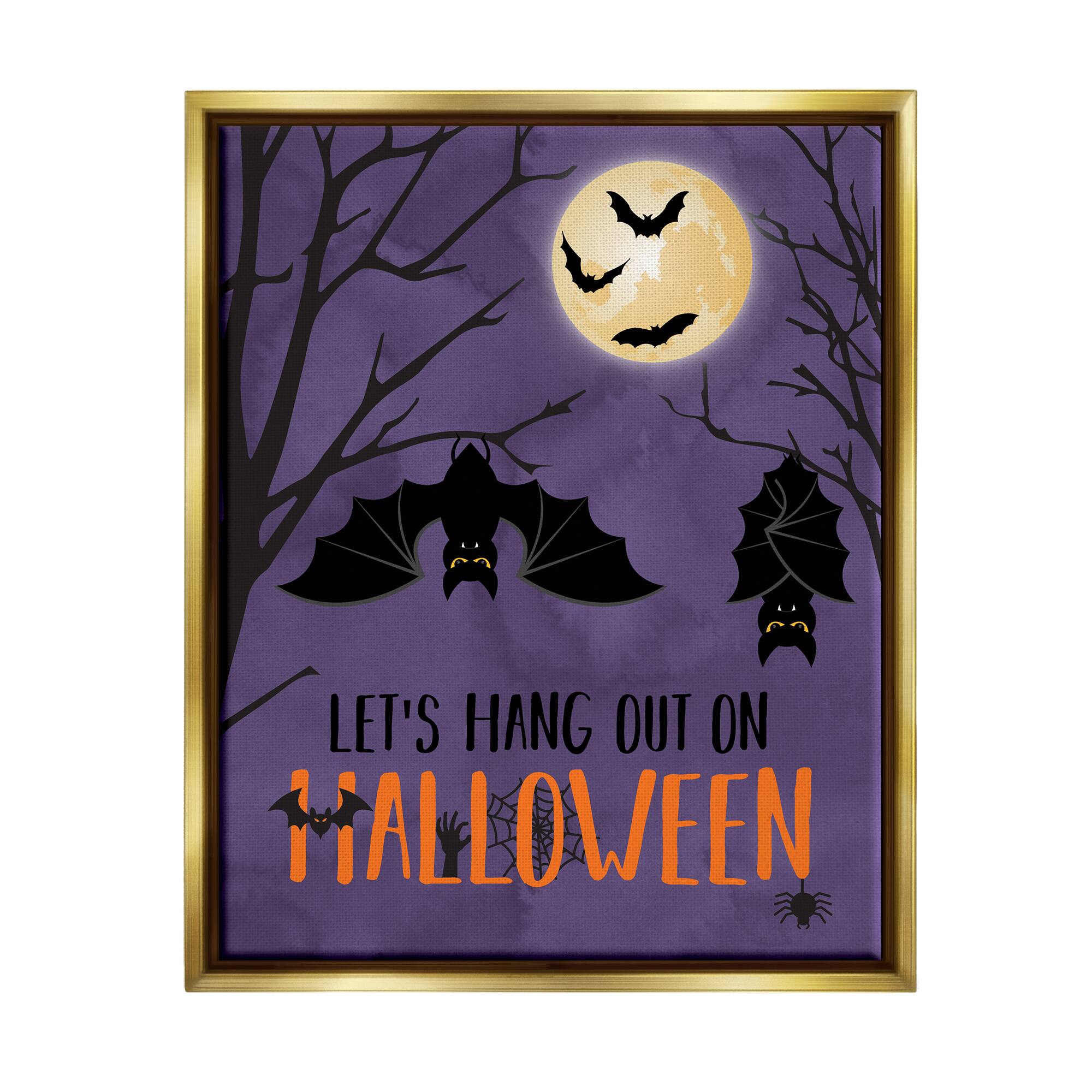 Stupell Industries Let's Hang Halloween Bats Framed Floater Canvas Wall Art