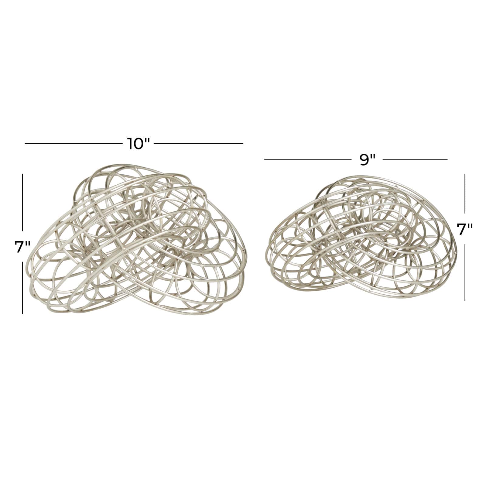 Set of 2 Silver Metal Contemporary Sculptures, 7" x 7" x 9"