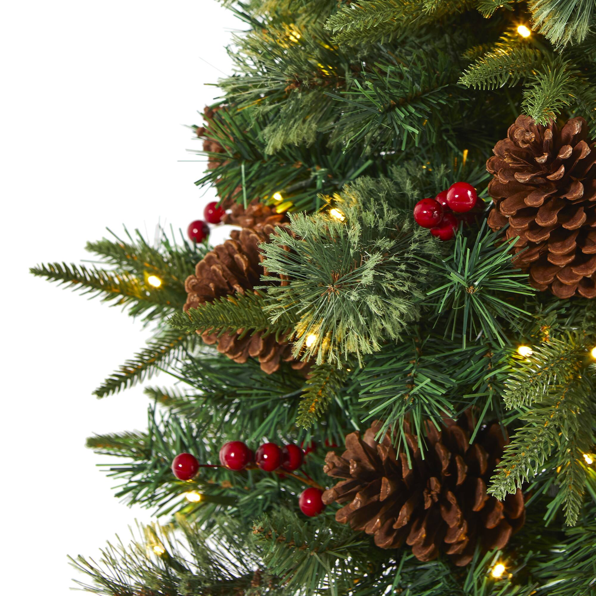 4ft. Pre-Lit Pine Artificial Potted Christmas Tree with Pinecone & Berries, Clear LED Lights