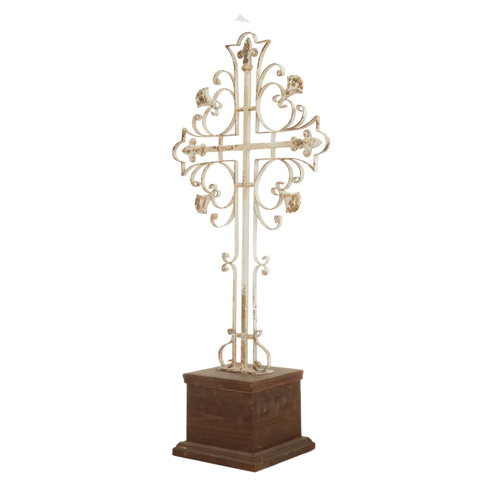 30" White Iron French Country Cross
