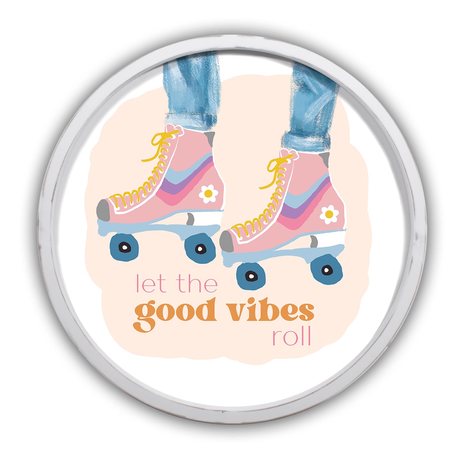 Let the Good Vibes Roll 20" x 20" Round White Framed Print