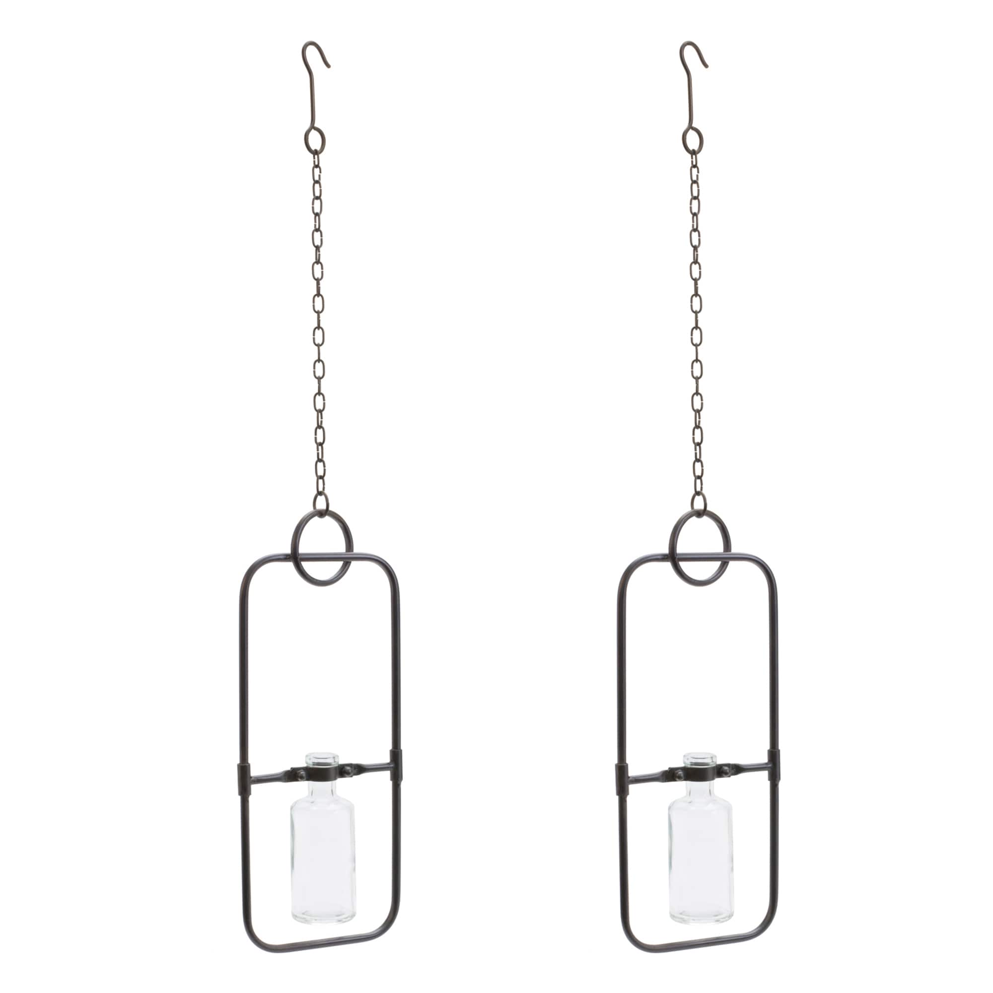 28" Hanging Bottle Vases in Metal Frame, 2ct.