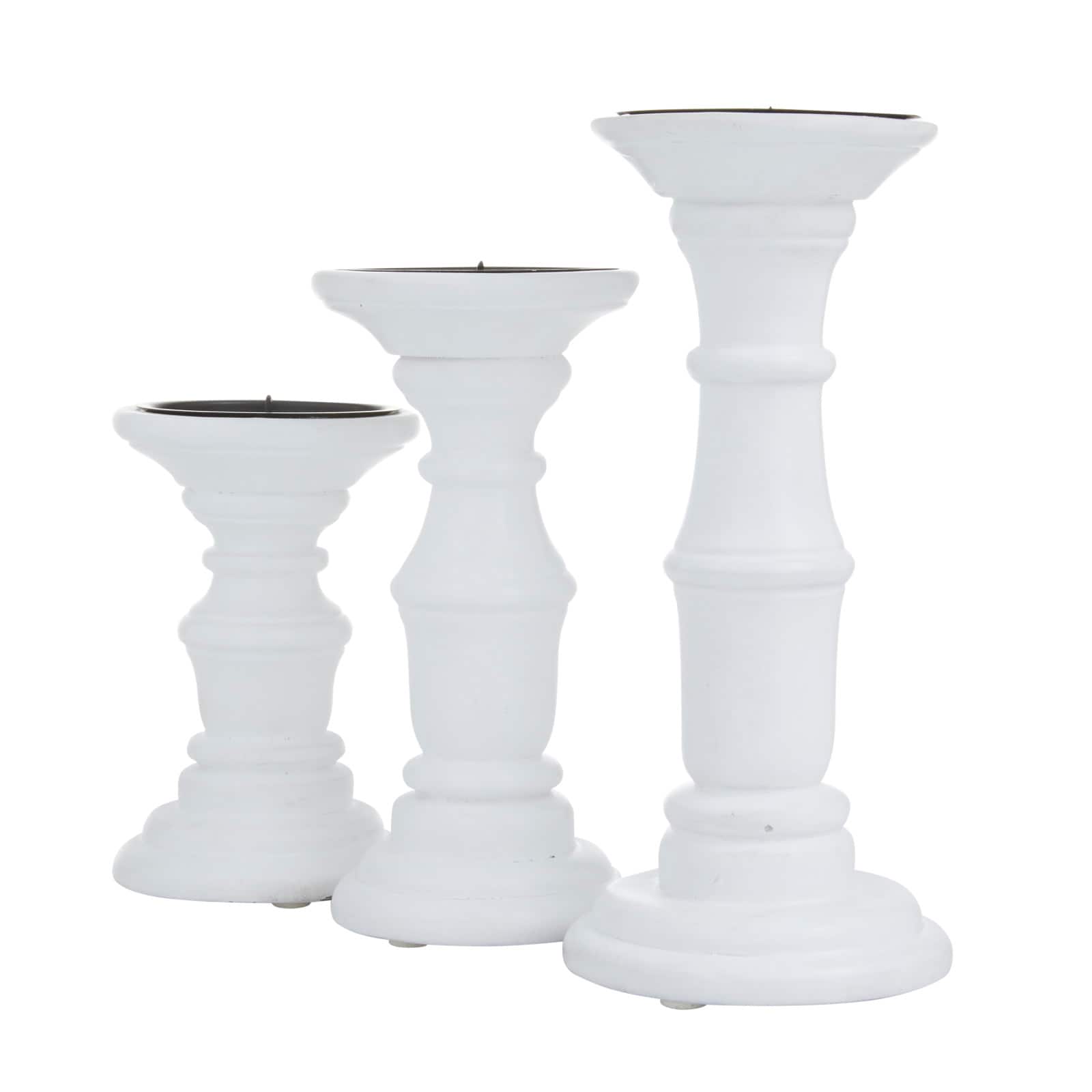White Wood French Country Candle holder 10",8",6