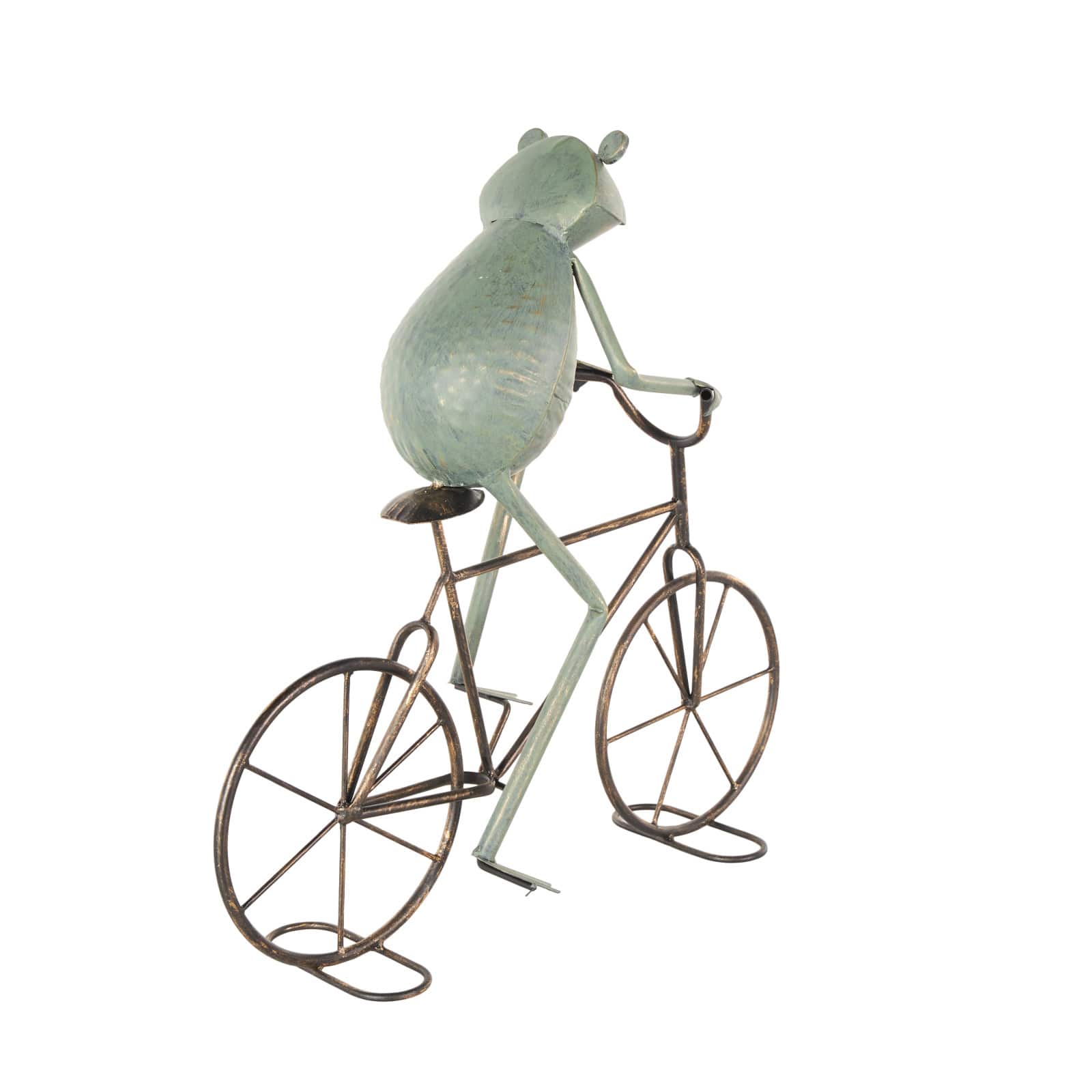 19.5" Frog on Bicycle Metal Garden Sculpture with Gold Accents