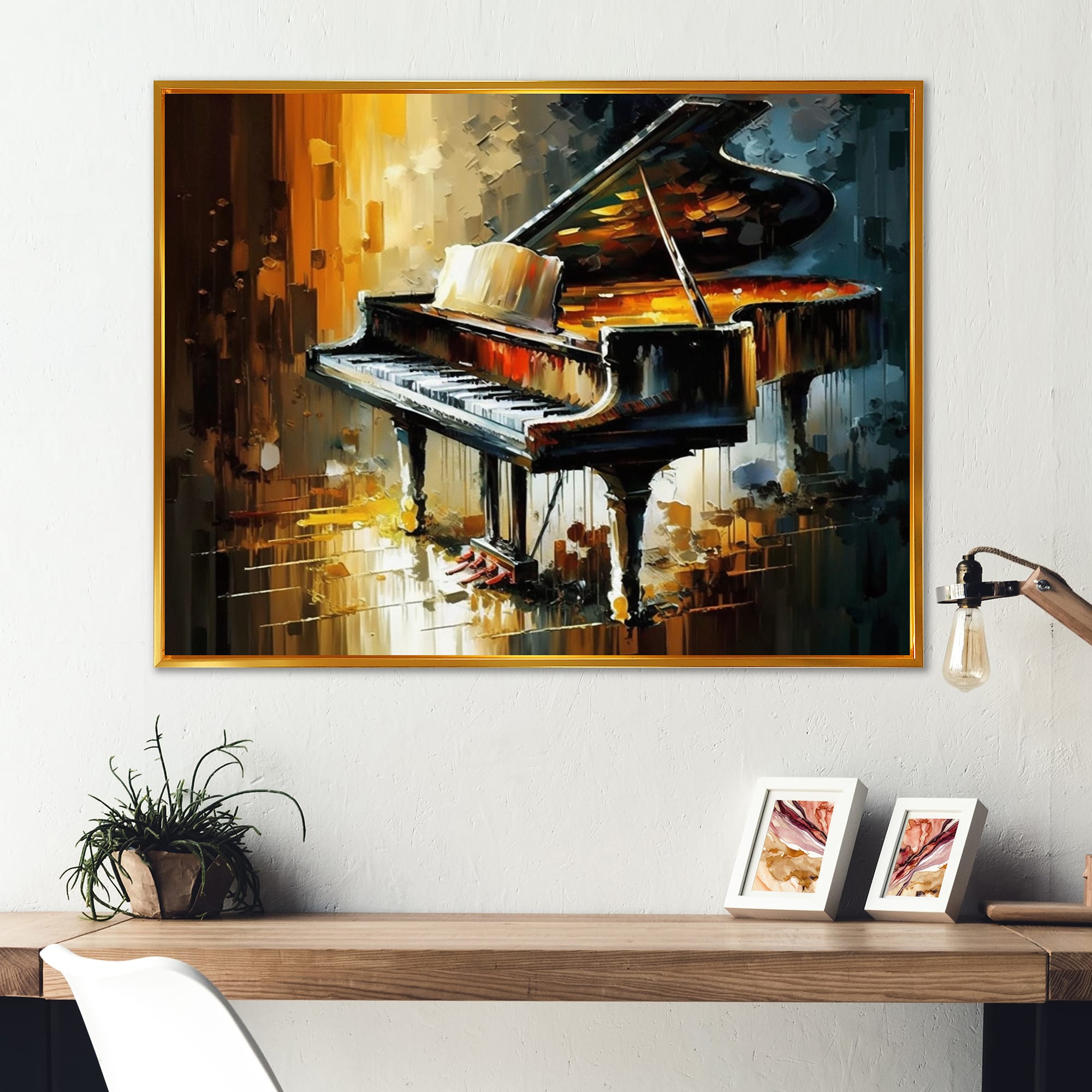 Designart 'Piano On Stage' Music Framed Canvas Wall Art