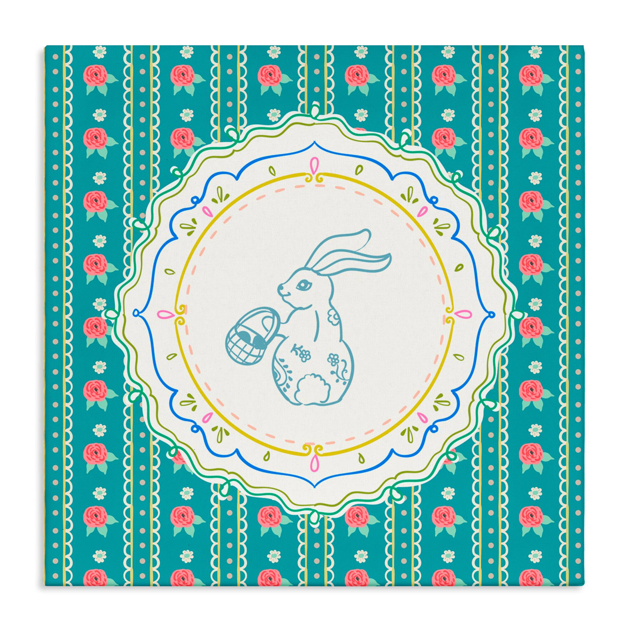 Stupell Industries Flower Stripes Pattern Bunny Canvas Wall Art
