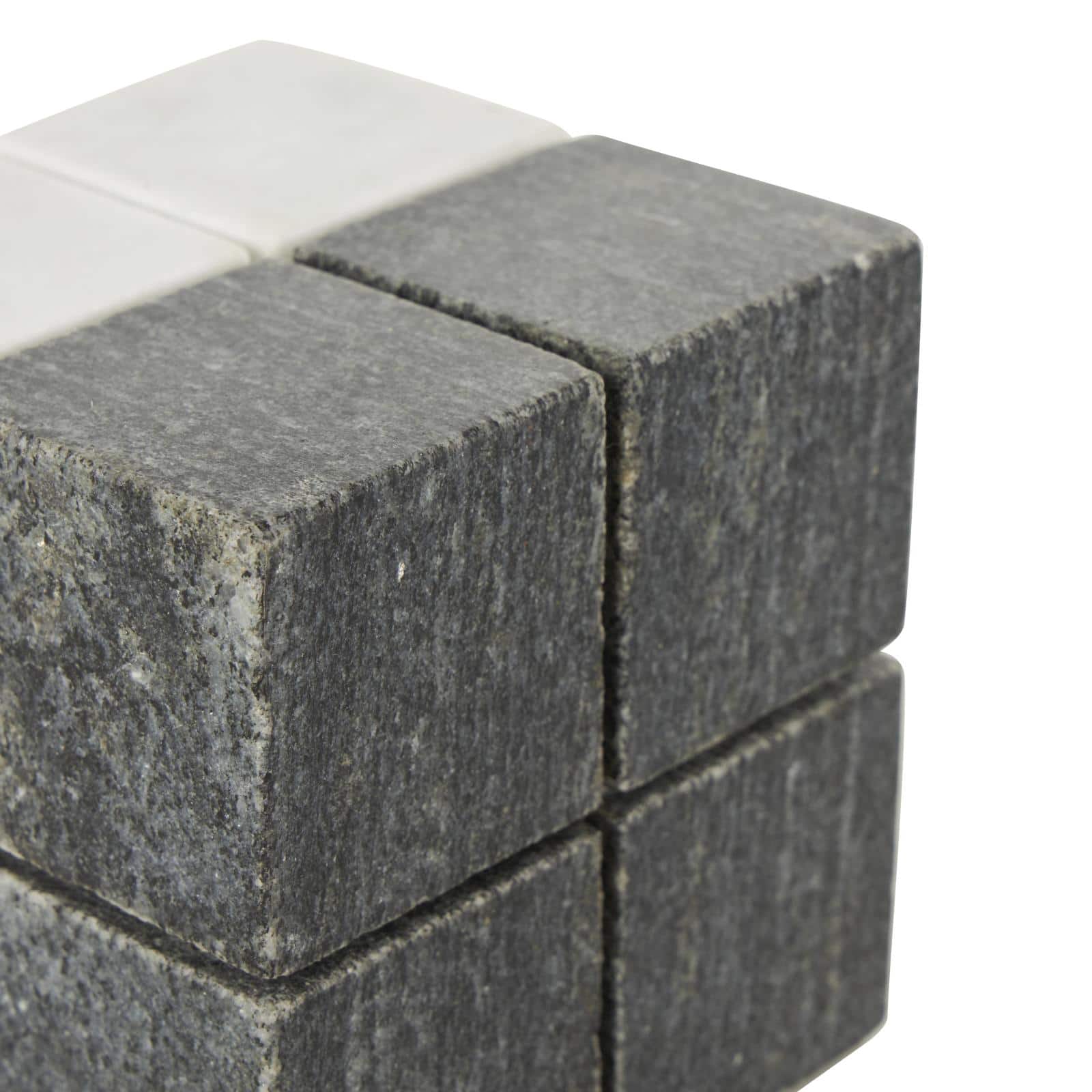 White Marble Geometric Dice Sculpture with Black Accent Set