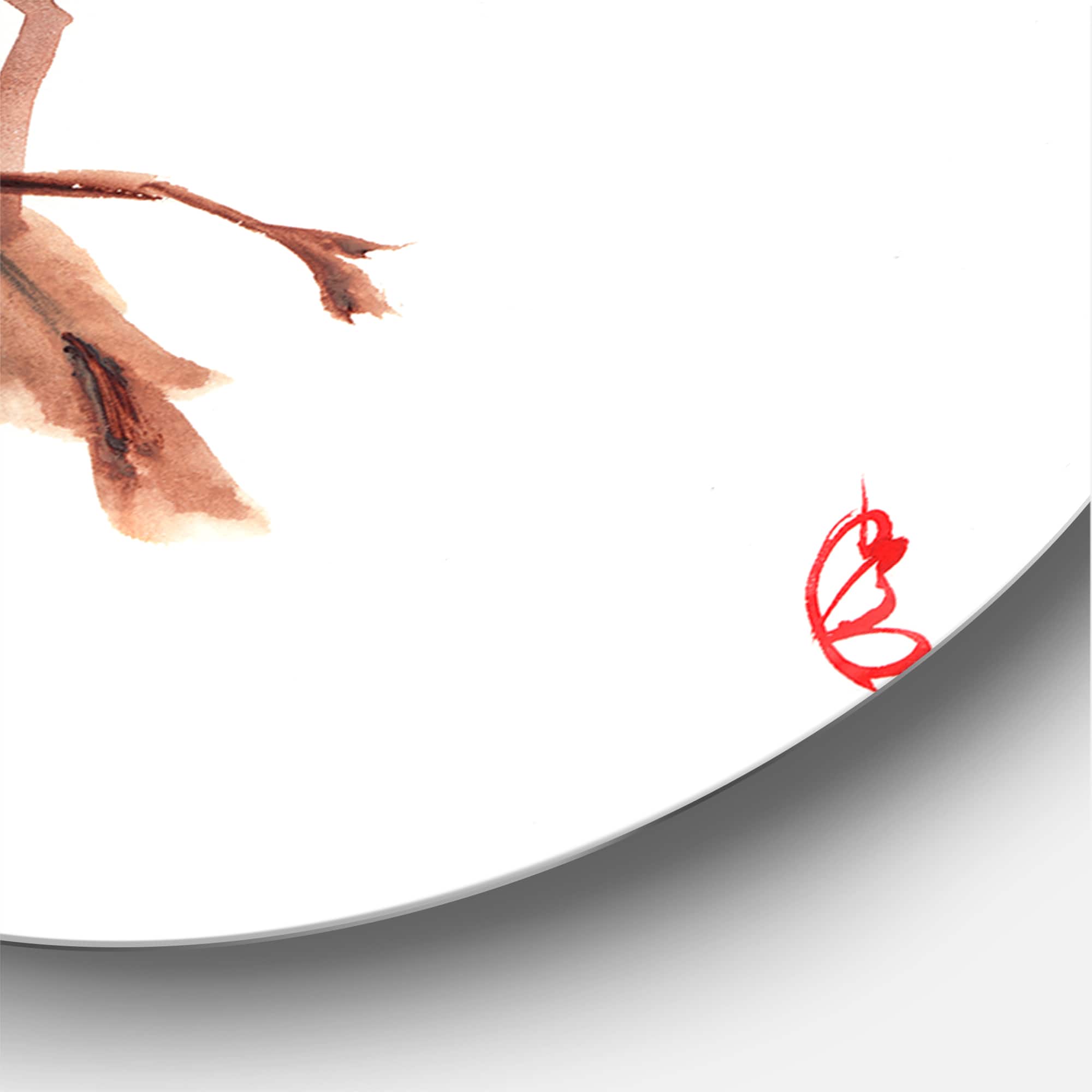 Designart - Red Bullfinch Bird On A Branch - Traditional Metal Circle Wall Art