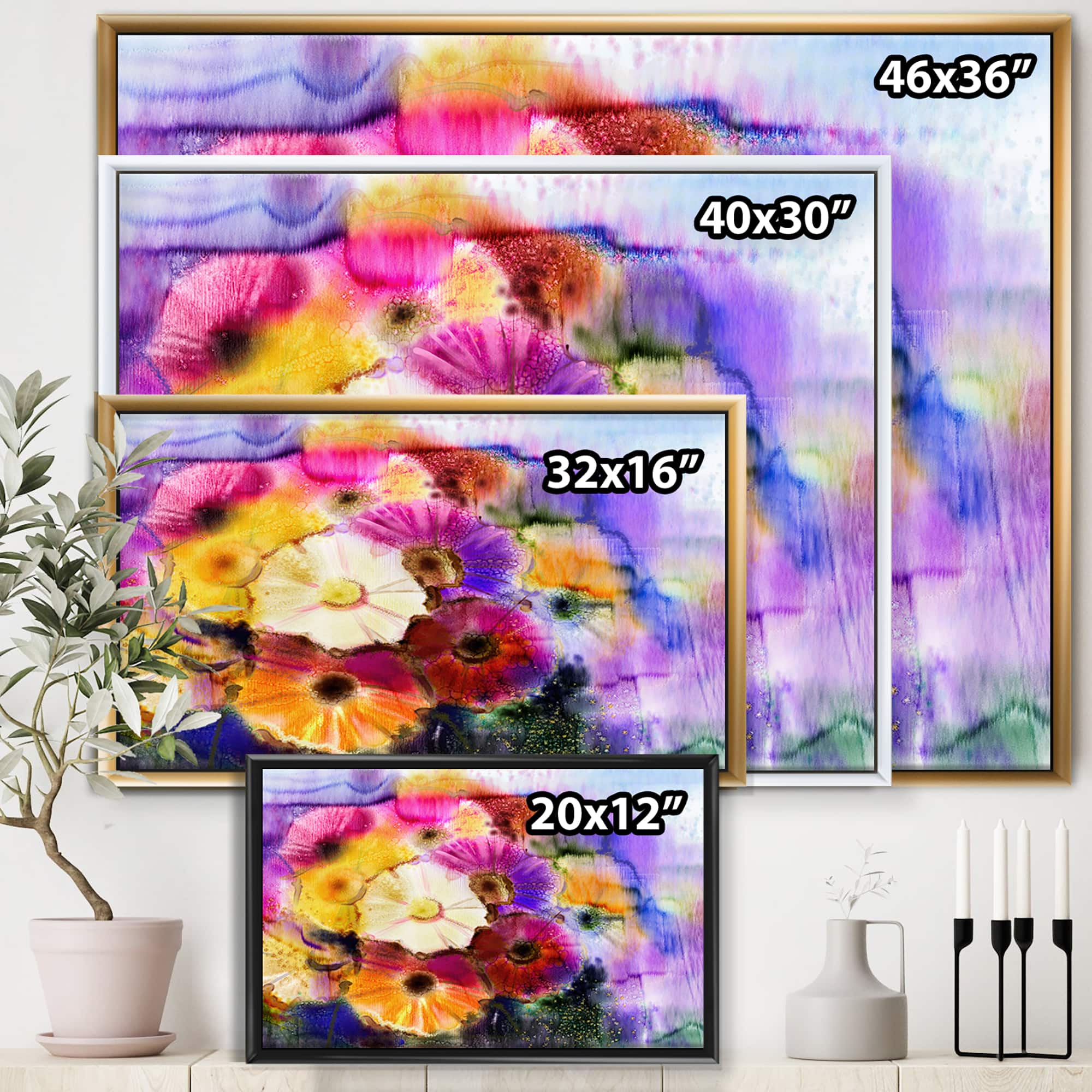 Designart - Daisy Gerbera Flowers In Bouquet - Traditional Canvas Wall Art Print in Black Frame