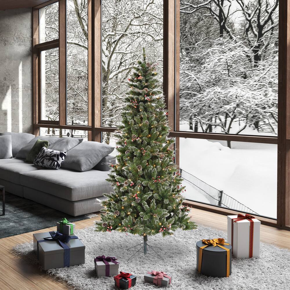 6ft. Pre-Lit Snow Tipped Pine & Berry Artificial Christmas Tree, Clear Dura-Lit® Lights