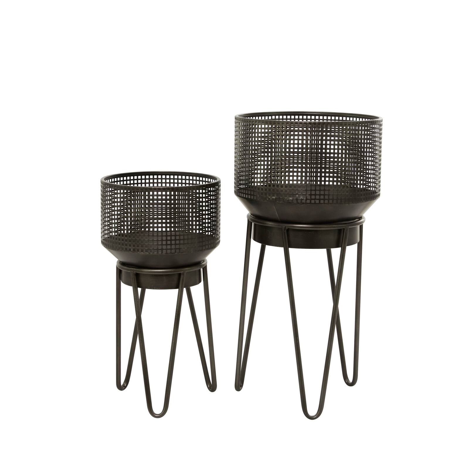 Black Metal Modern Planter Set