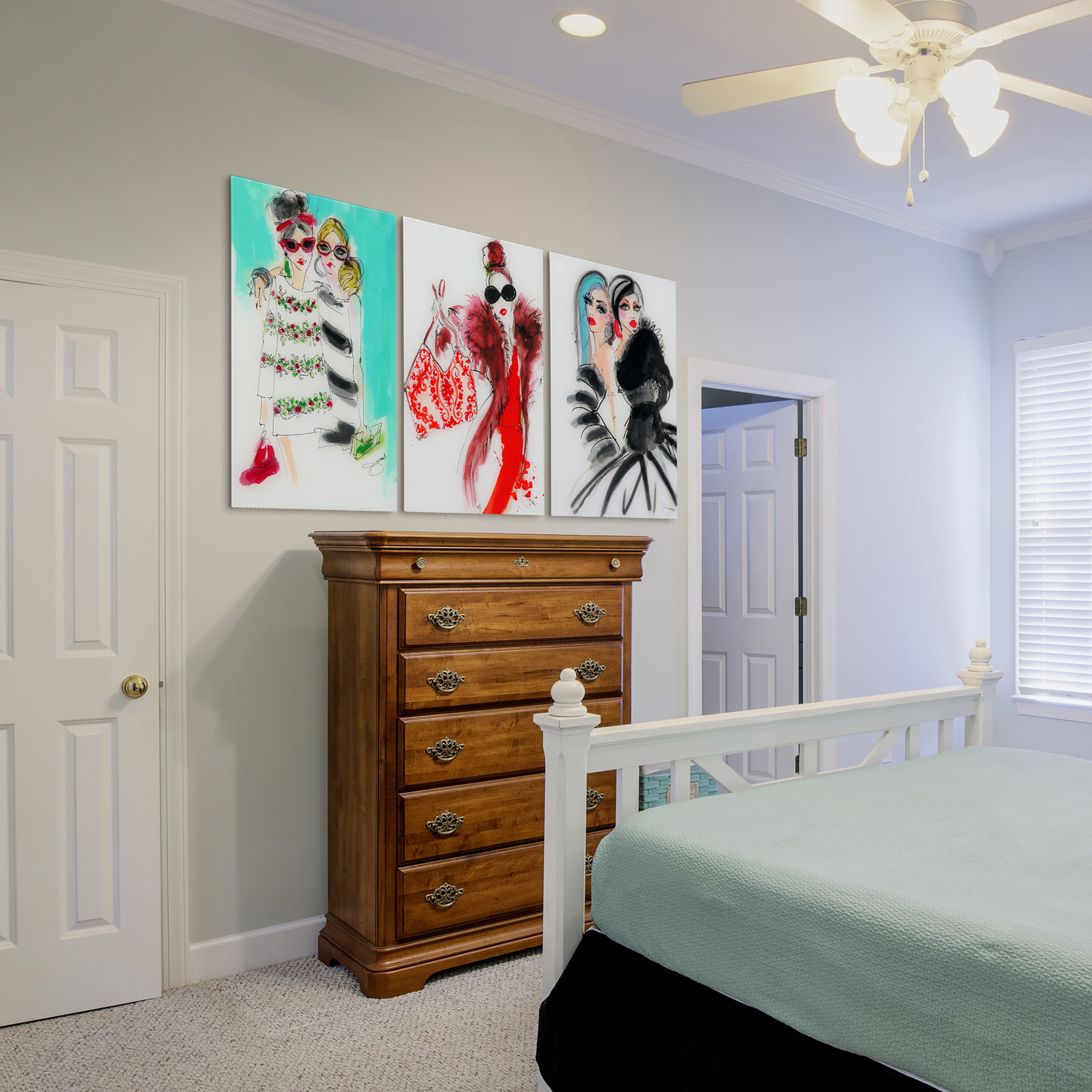 Empire Art Direct 16" x 24" Fashion Show 3 Piece Frameless Printed Tempered Glass Wall Art Set